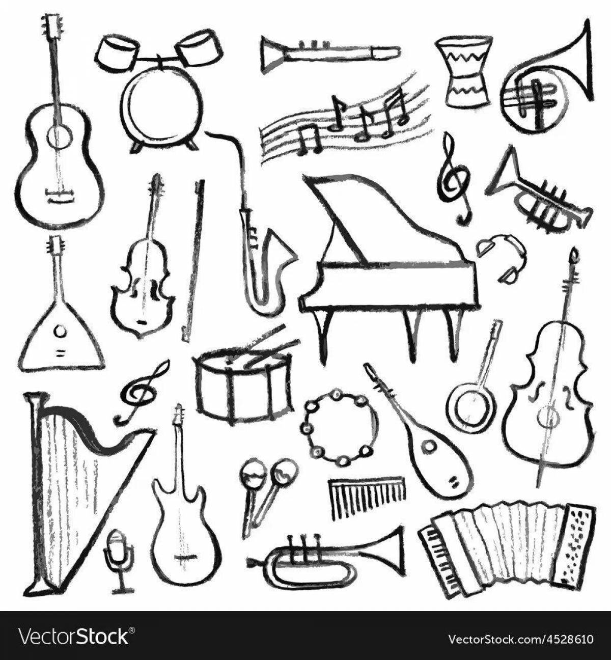 A fun coloring book of folk musical instruments for kids