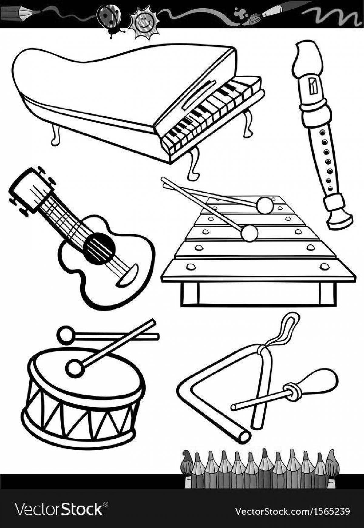 Fascinating folk musical instruments coloring book for children