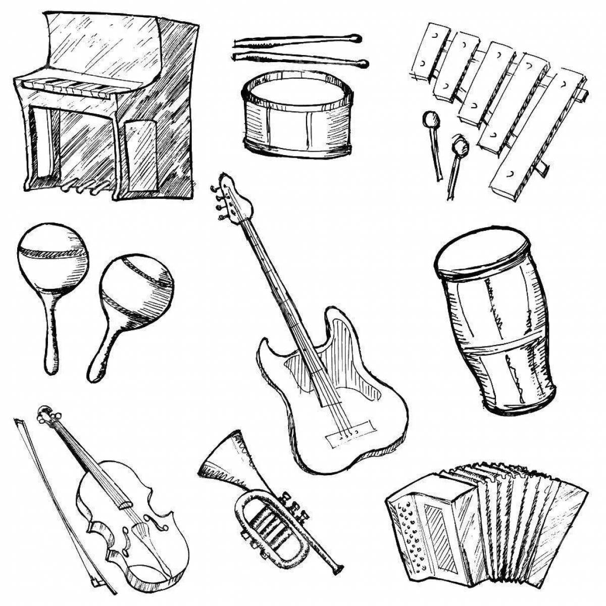 Amazing folk musical instruments coloring pages for kids