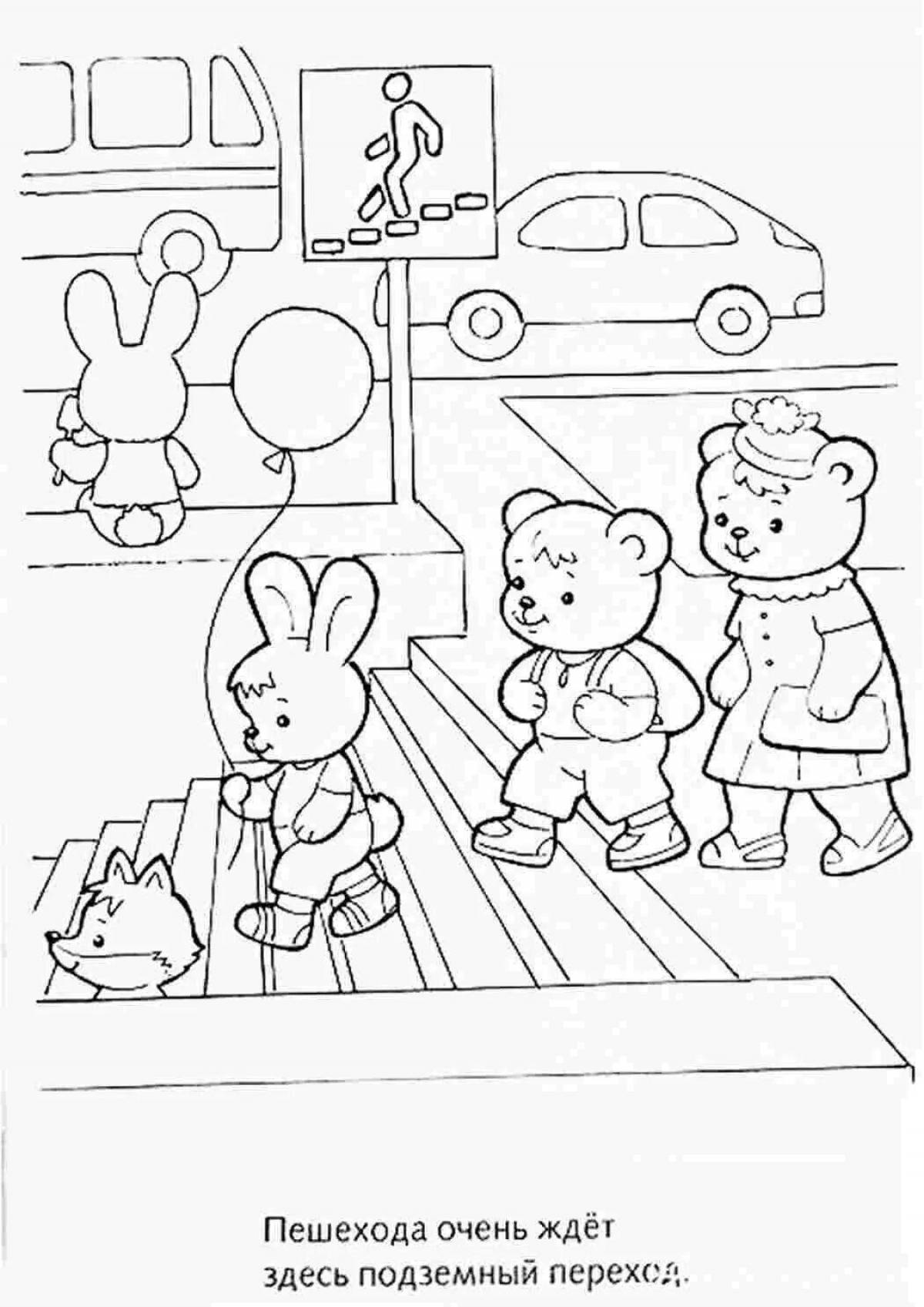 Attractive traffic rules coloring book for schoolchildren