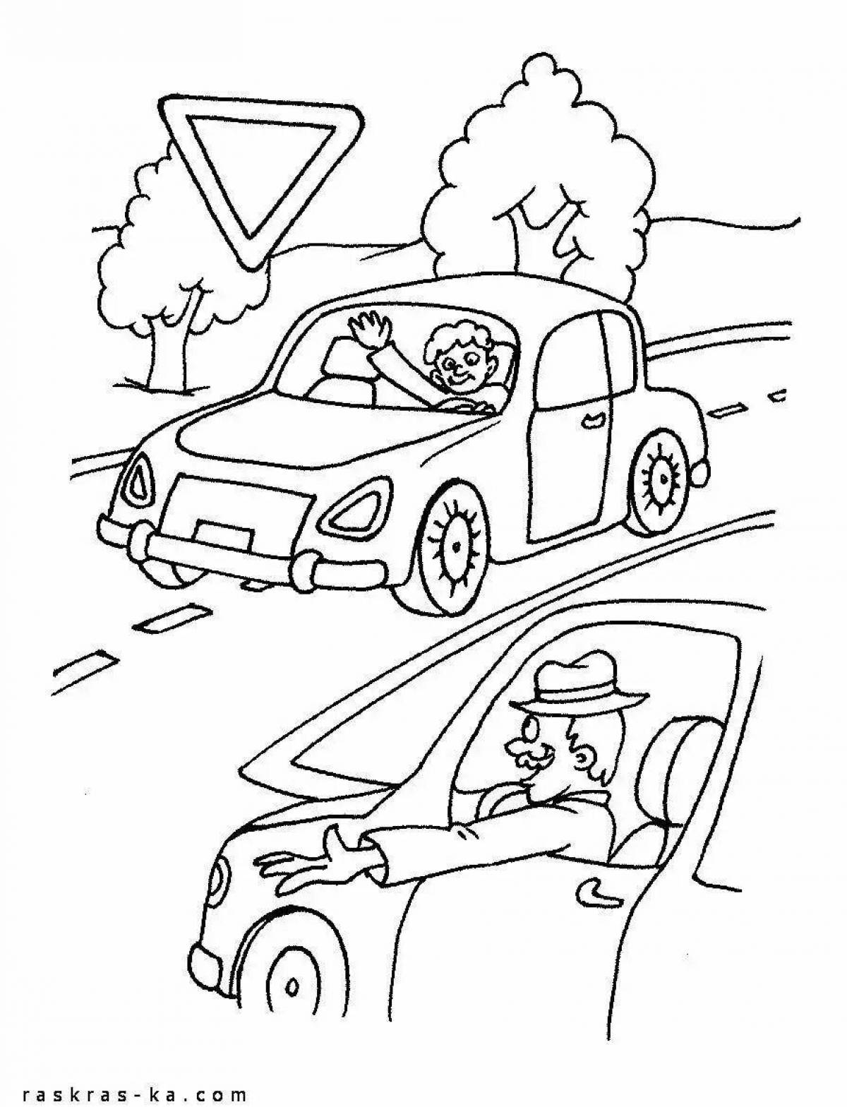 Stimulating traffic rules coloring book for schoolchildren