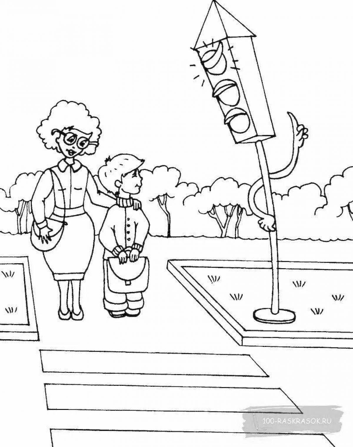 Раскраска Правила дорожного движения для школьников #11