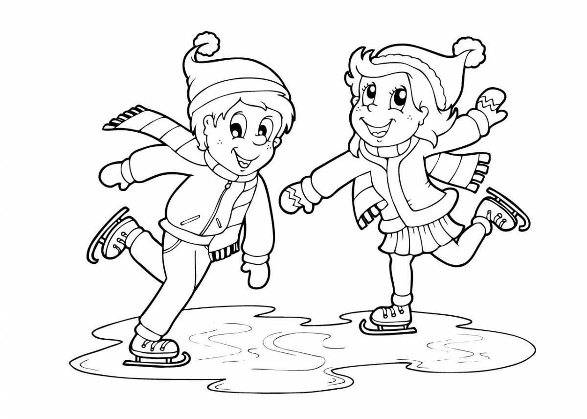 Colorful skating coloring page for kids