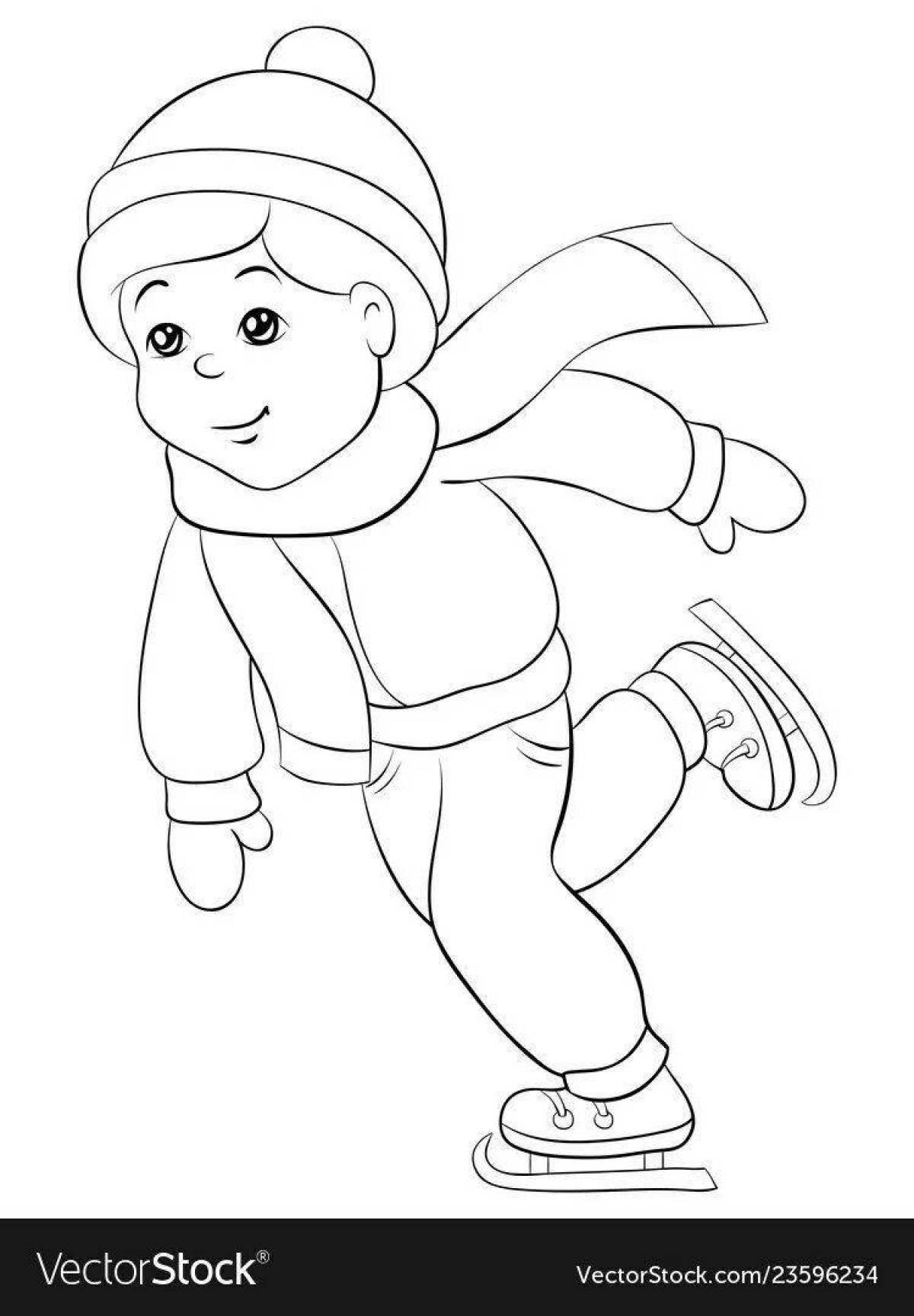 Adorable coloring book for kids ice skating
