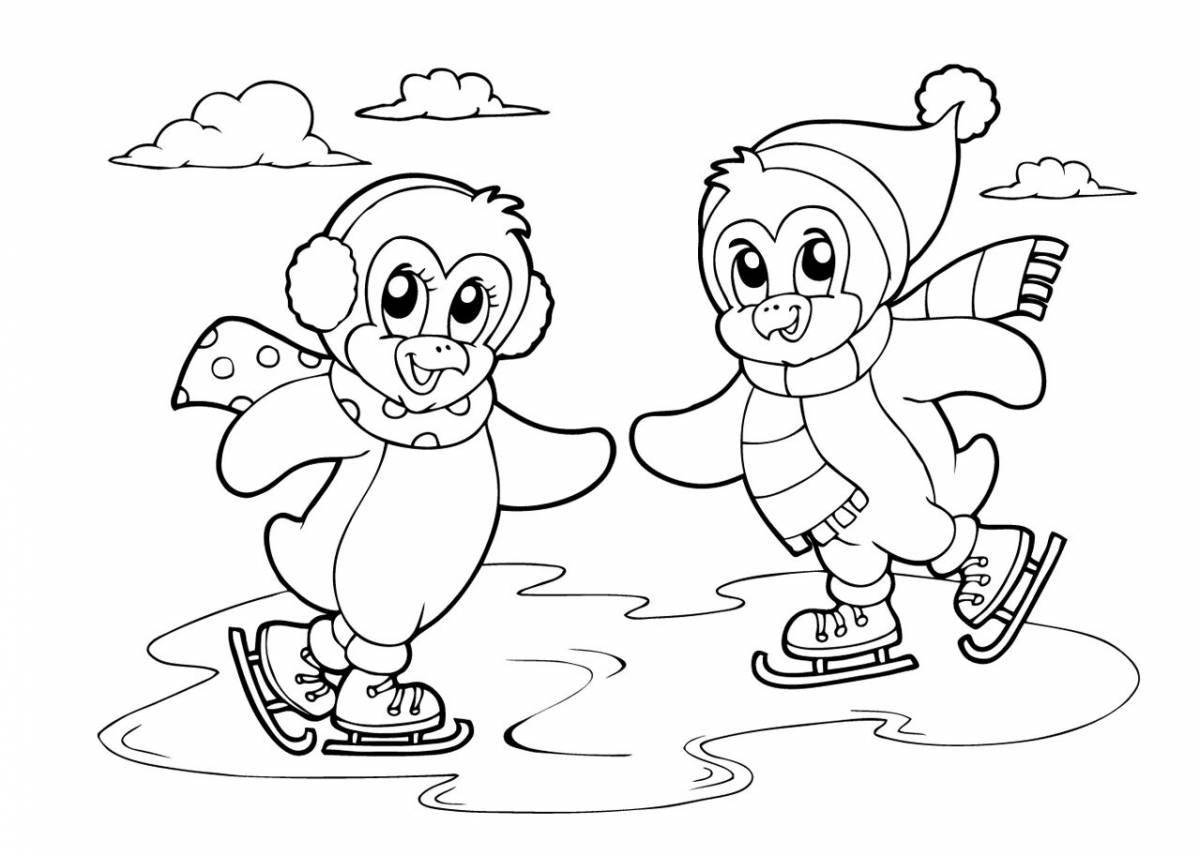Fun coloring book for kids ice skating