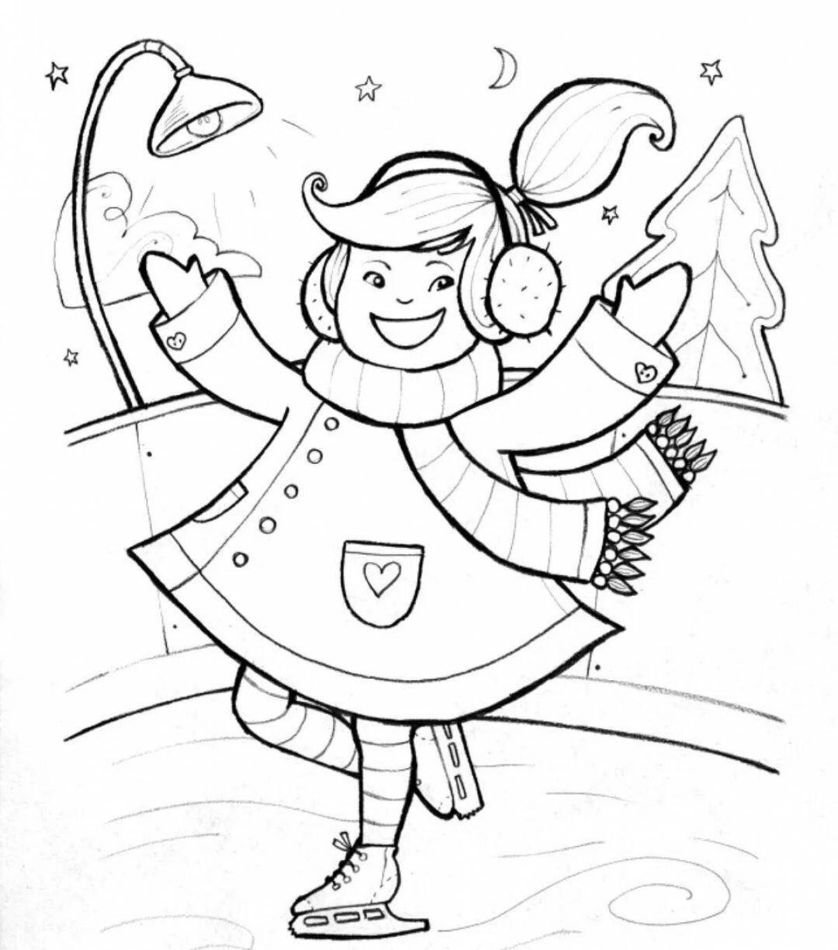 Sparkling ice skating coloring book for children