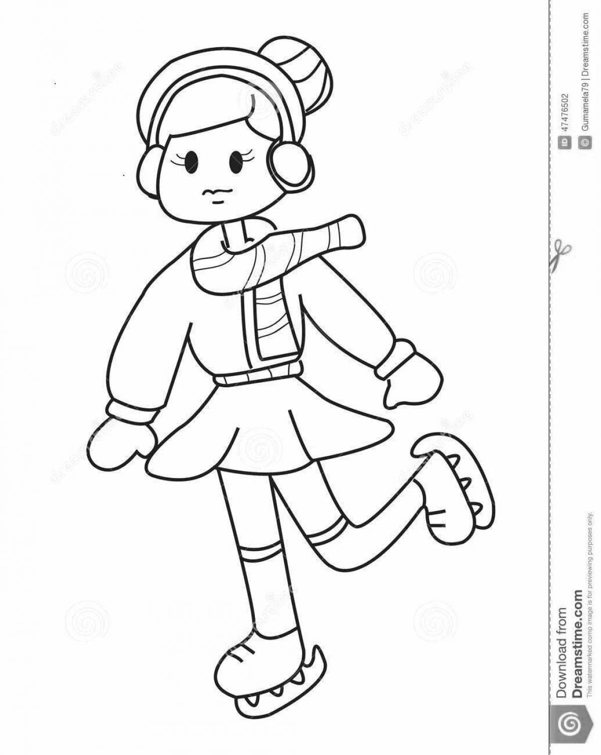 Exciting coloring book for kids skating