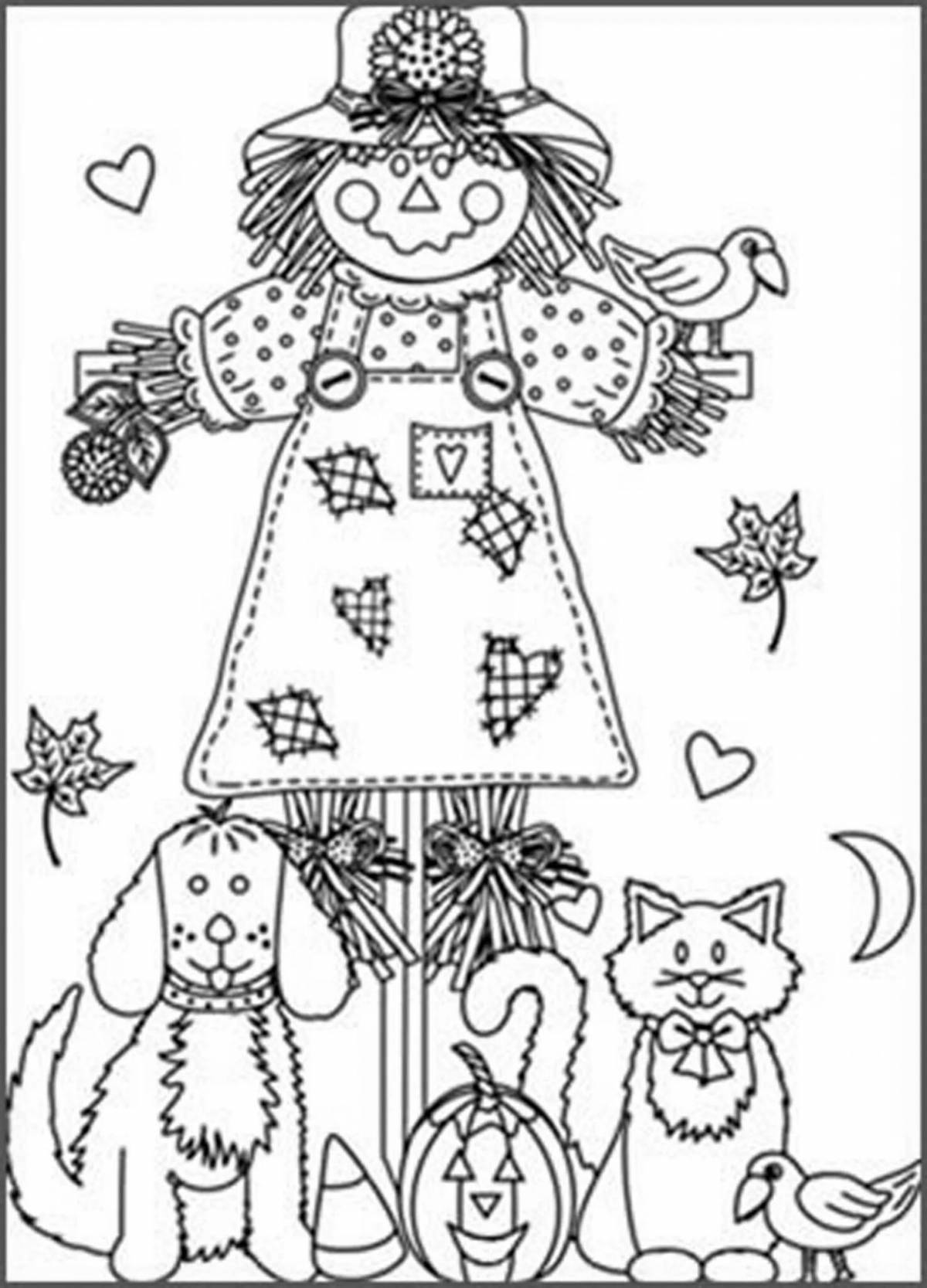Fancy carnival scarecrow coloring page