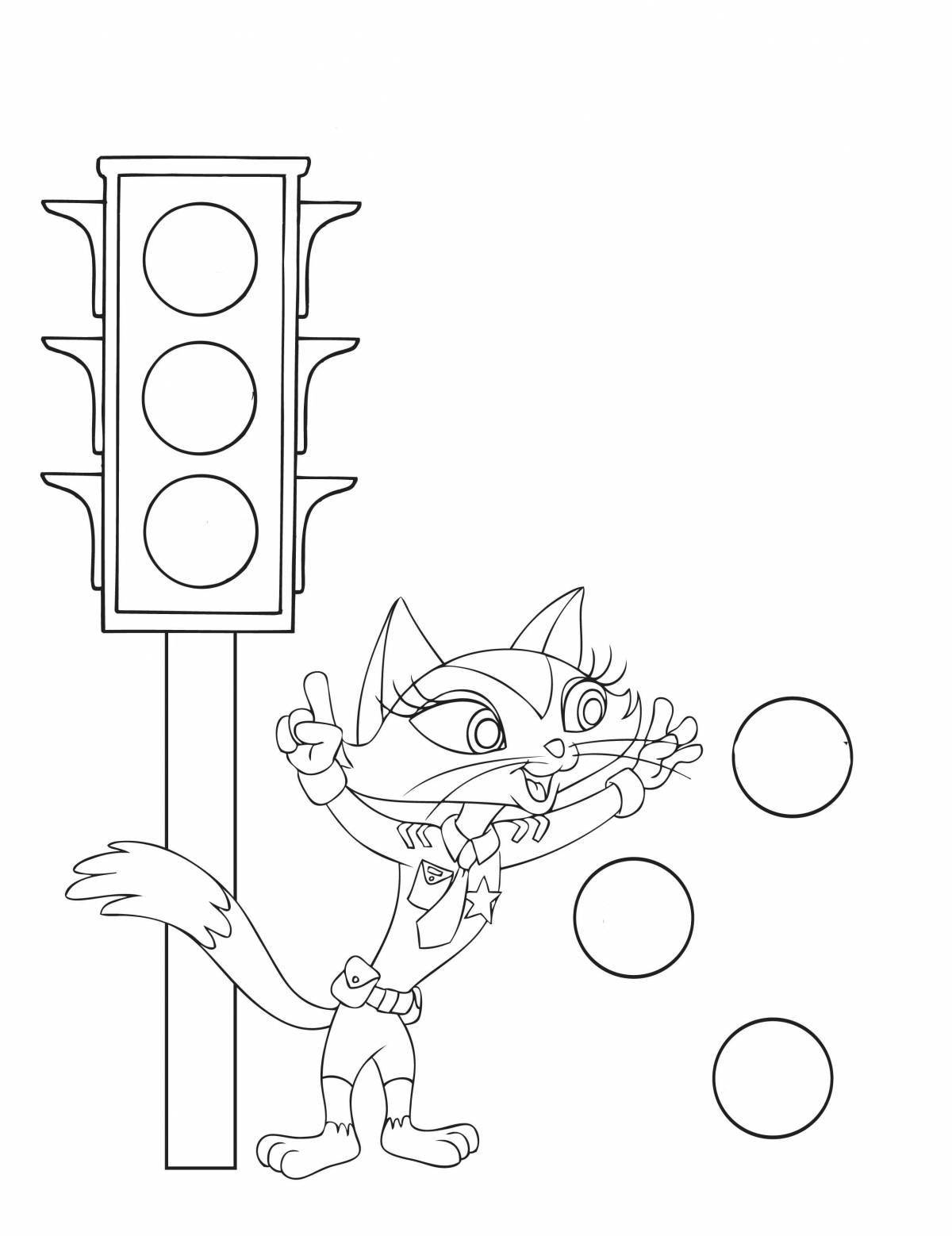 Colorful traffic light coloring page for kids