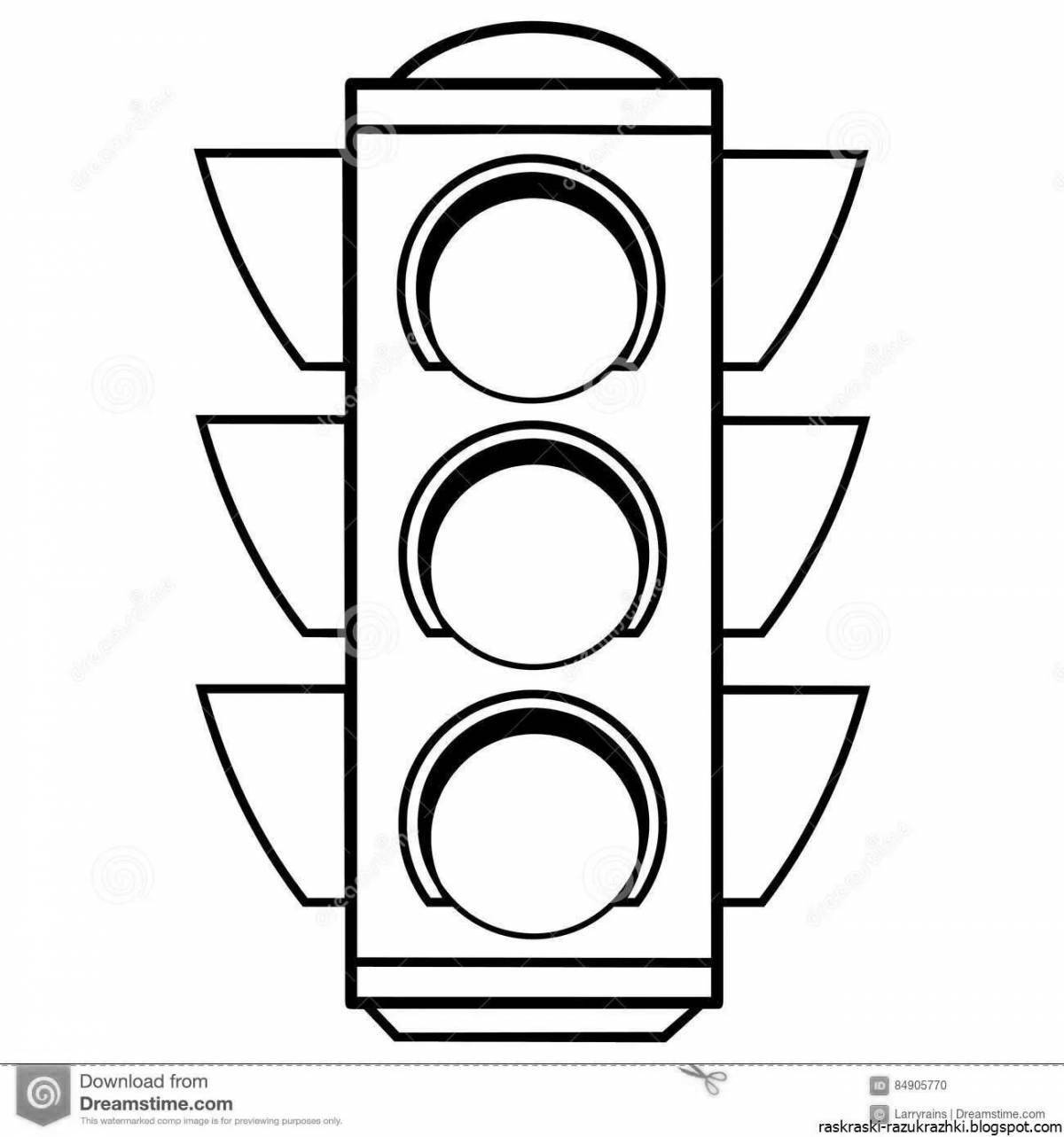 Coloring bright traffic light for kids