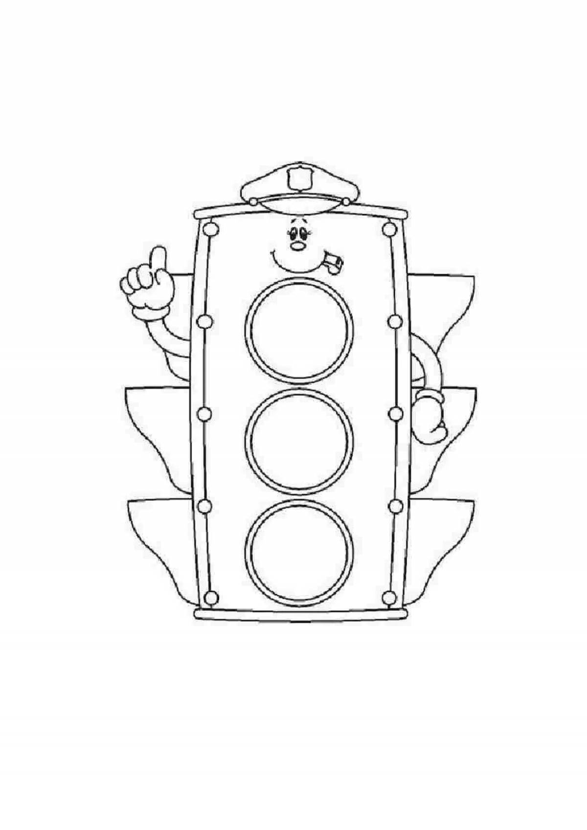 Vibrant traffic light coloring page for kids