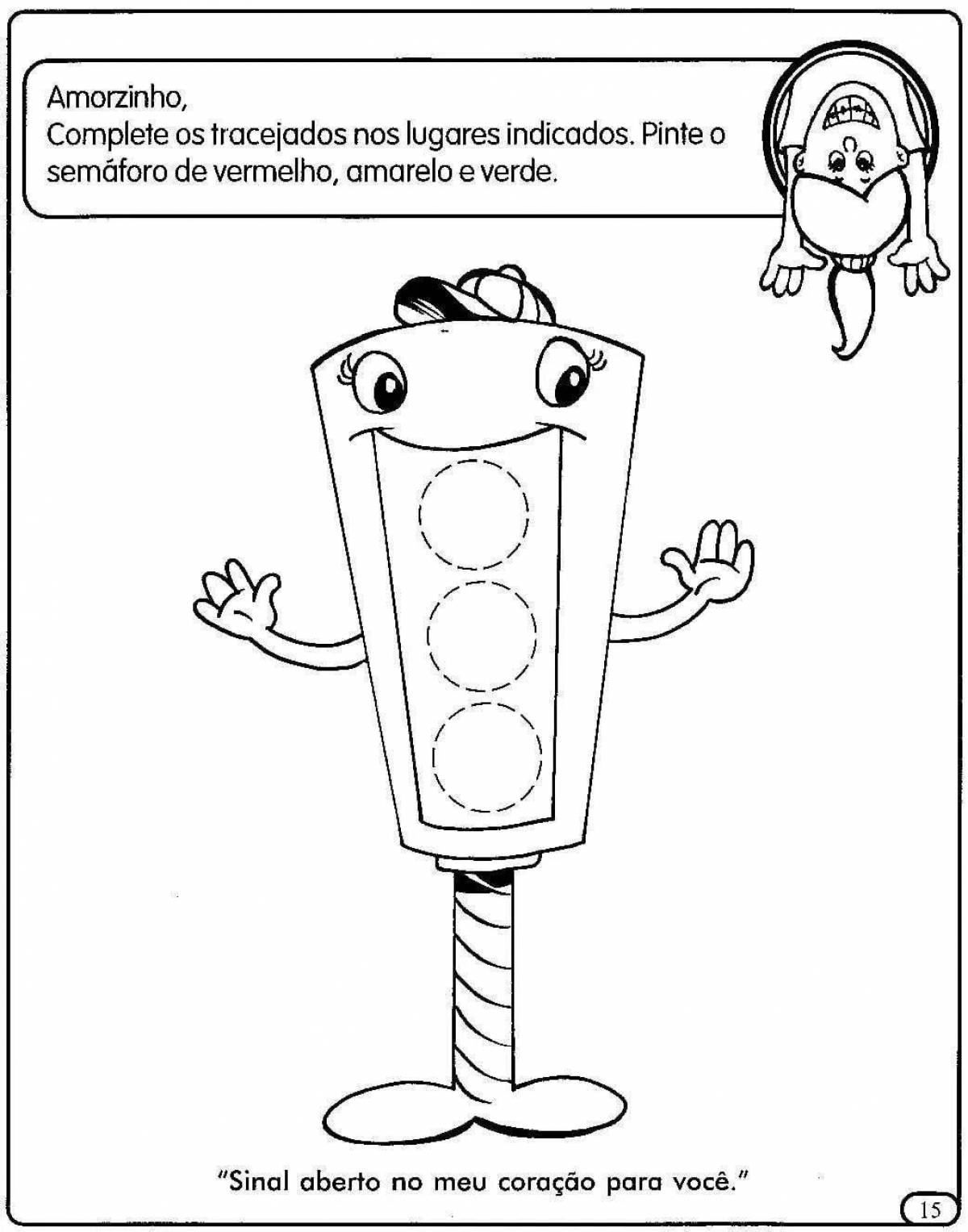 Cheerful traffic light coloring book for kids