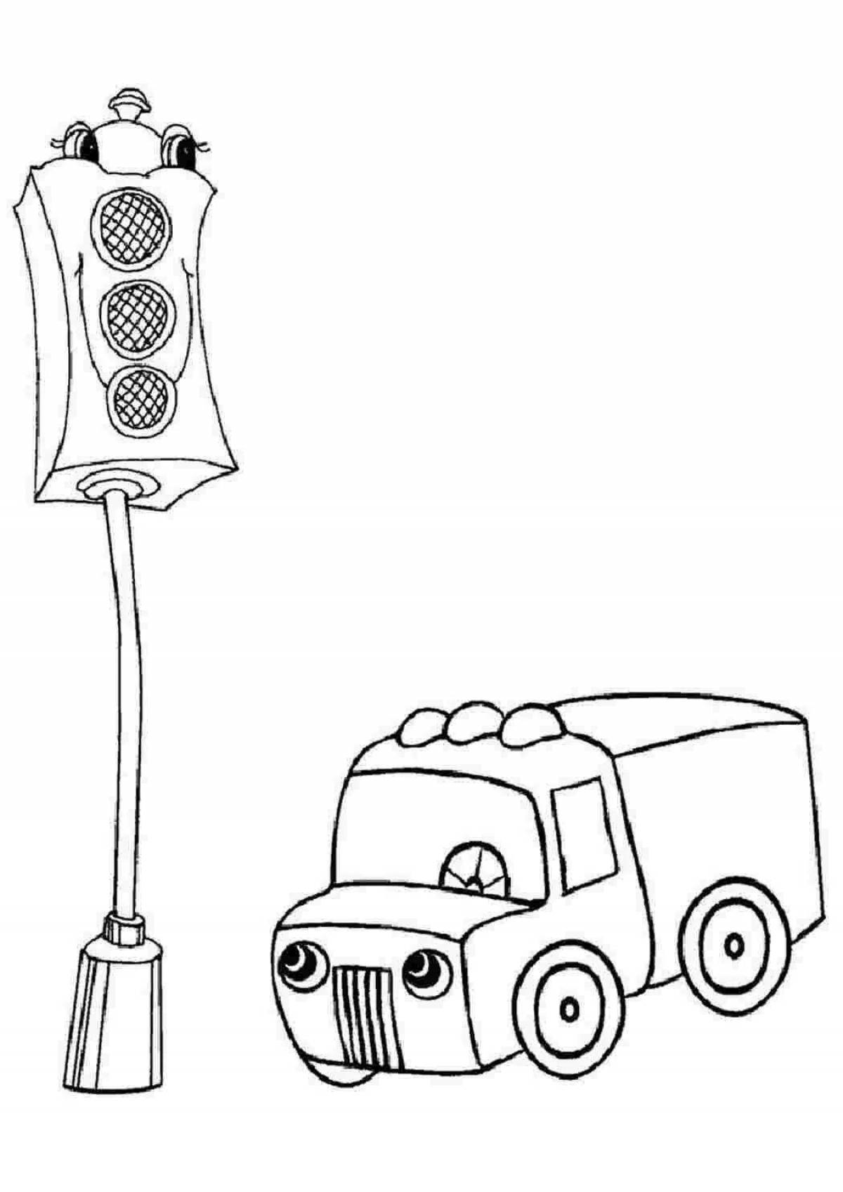 Playful traffic light coloring page for kids