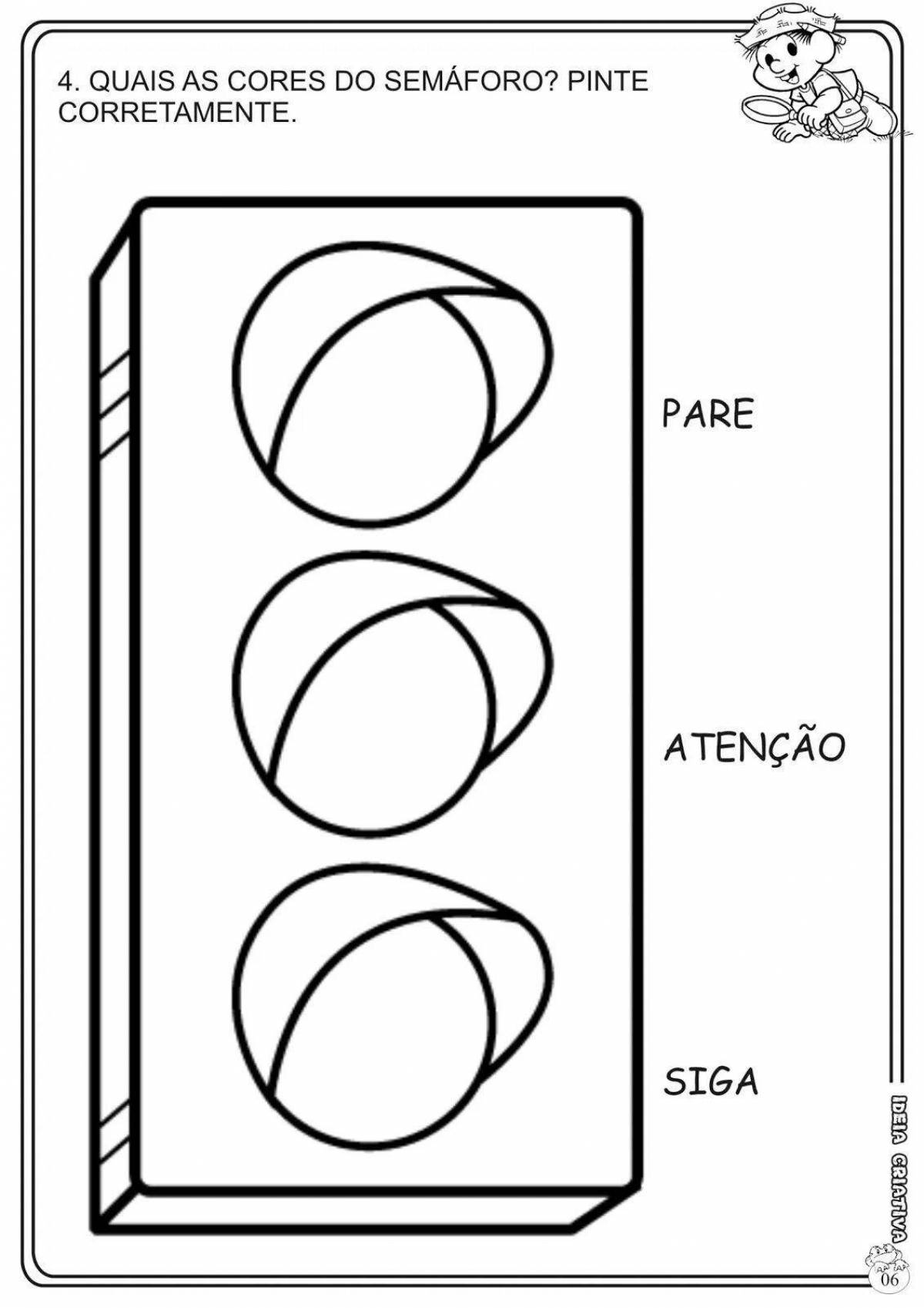 Interesting traffic light coloring page for kids