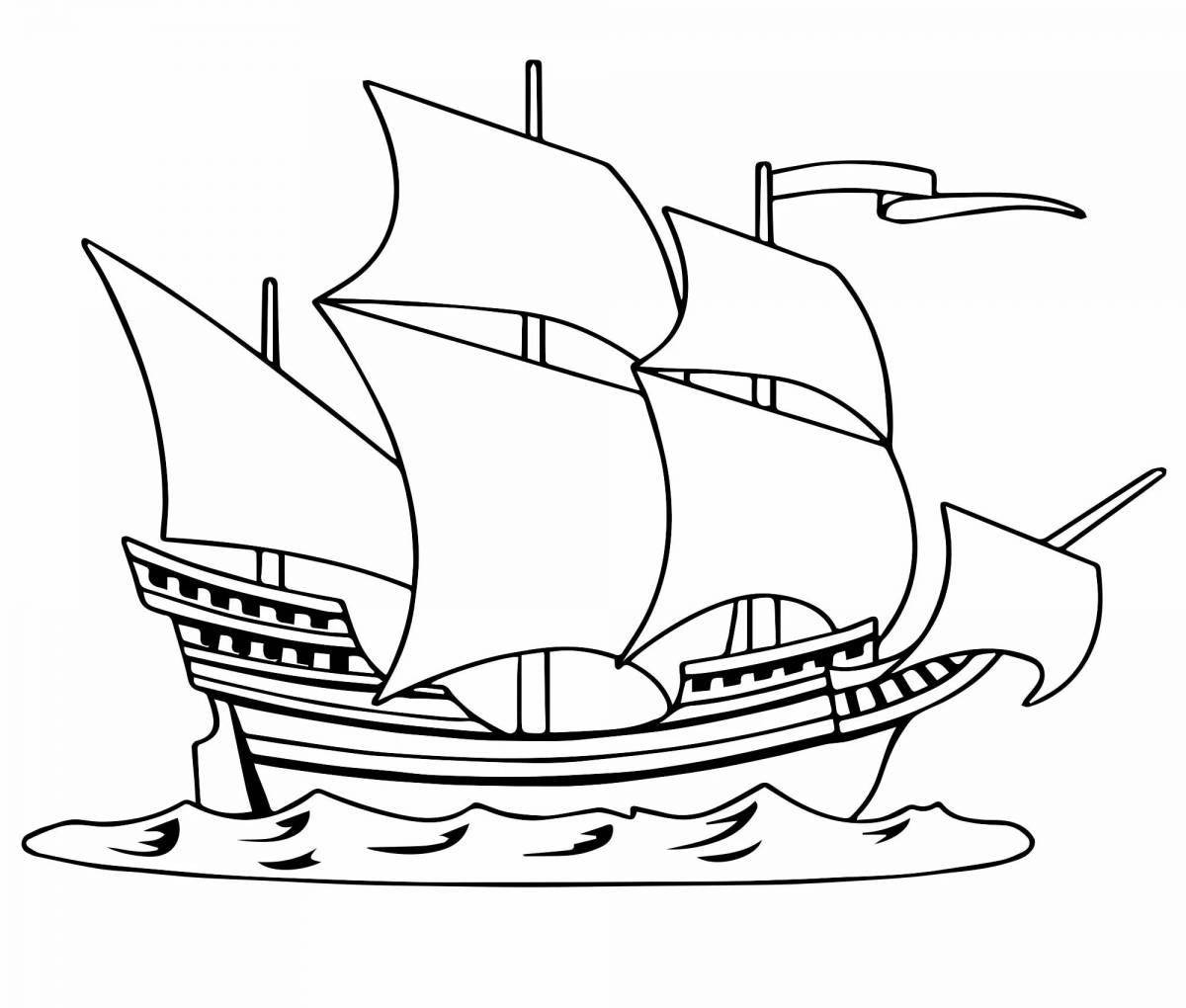 Adorable ship coloring page for 7 year olds