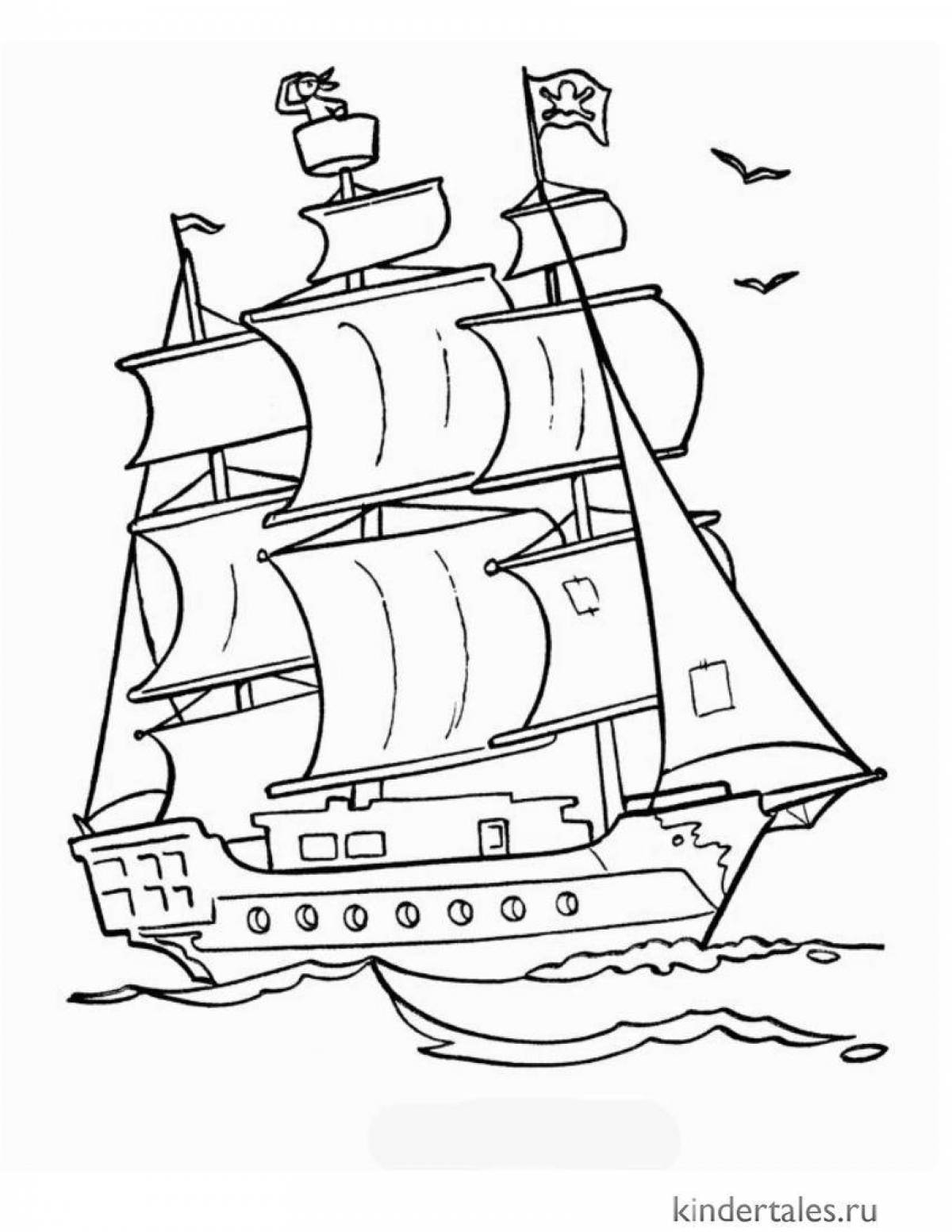 Игривая страница раскраски корабля для детей 7 лет