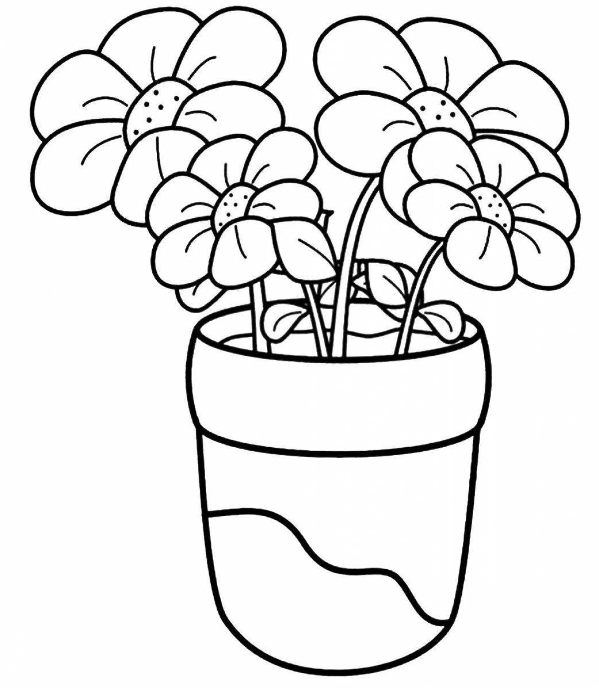 Bright indoor flowers coloring for kids