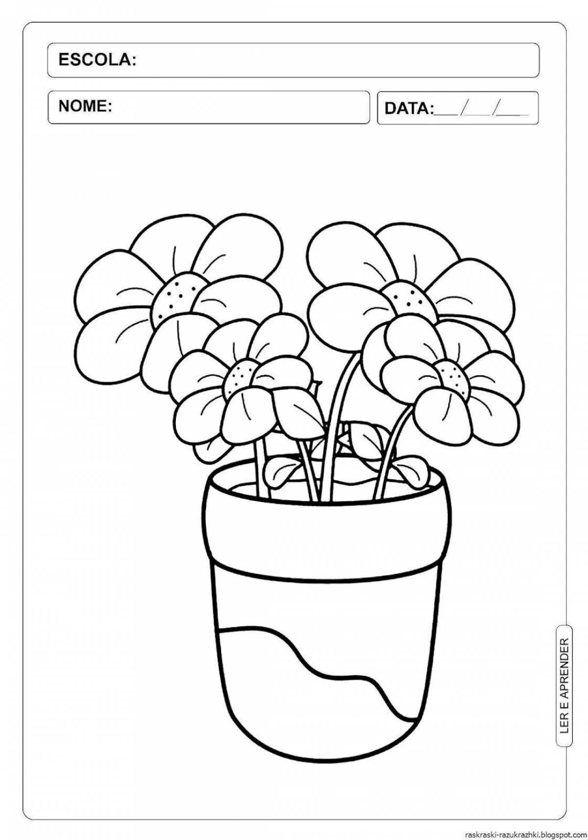 Animated indoor flowers coloring for kids