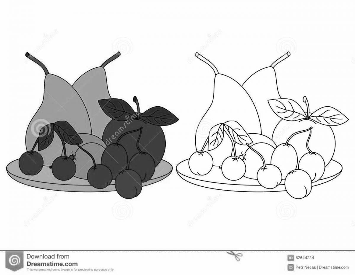 Fun fruit plate coloring book for kids