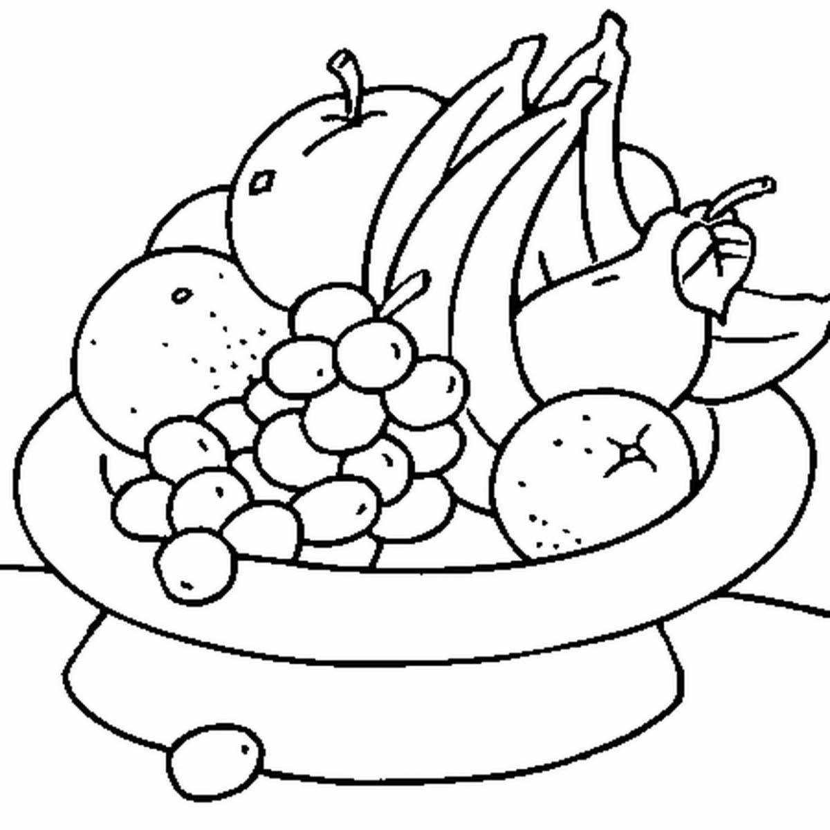 Привлекательная фруктовая тарелка-раскраска для детей
