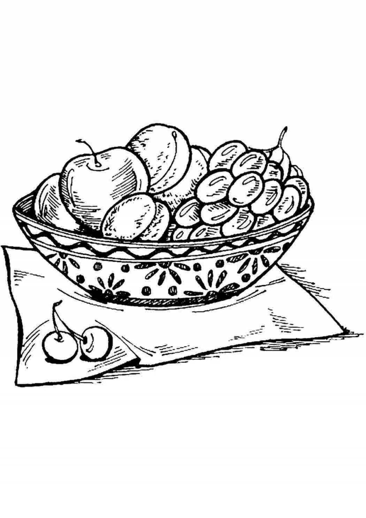Adorable fruit plate coloring book for kids