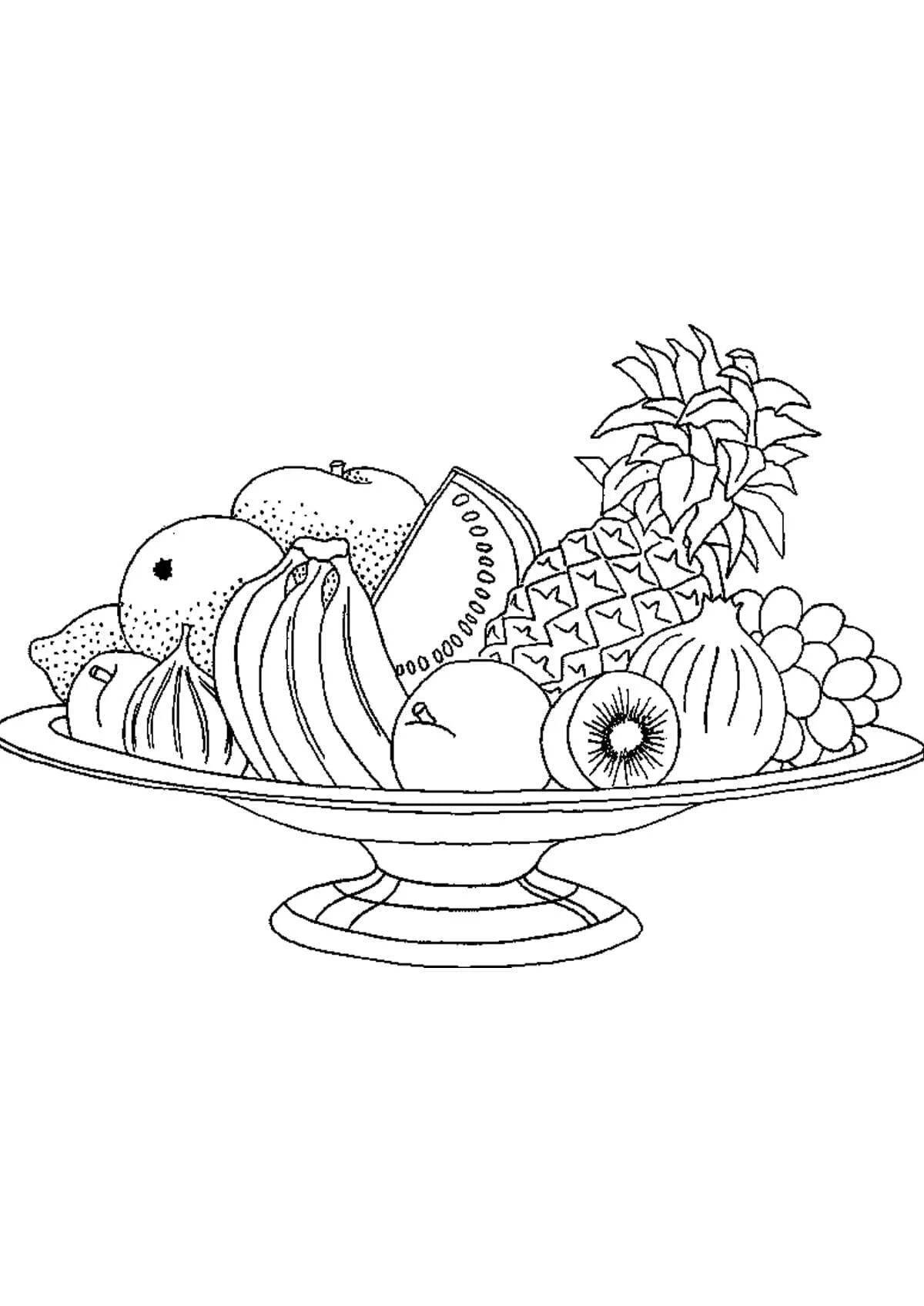 Fun fruit plate coloring book for kids