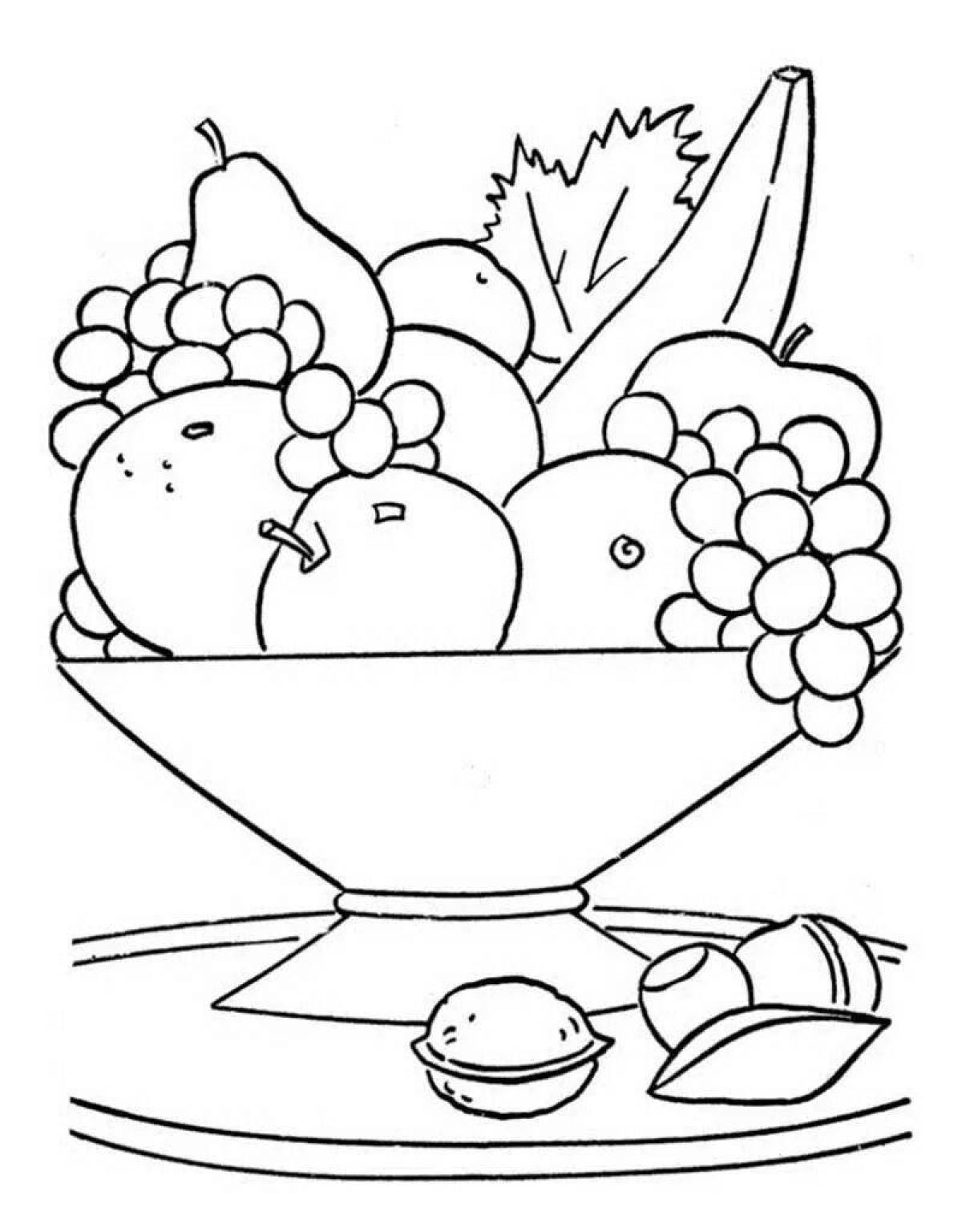 Интригующая раскраска «фруктовая тарелка» для детей