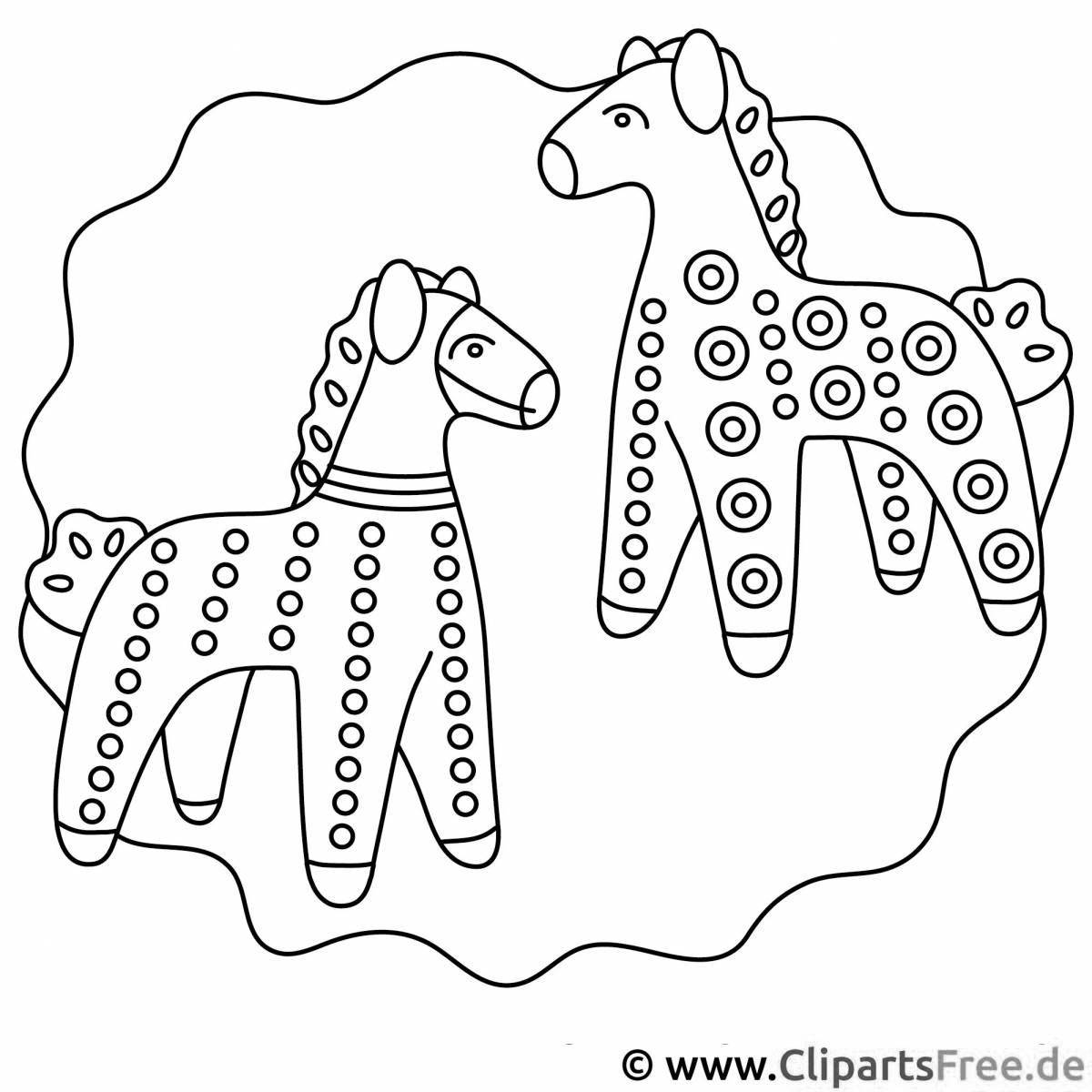 Coloring page fancy horse for Dymkovo toy