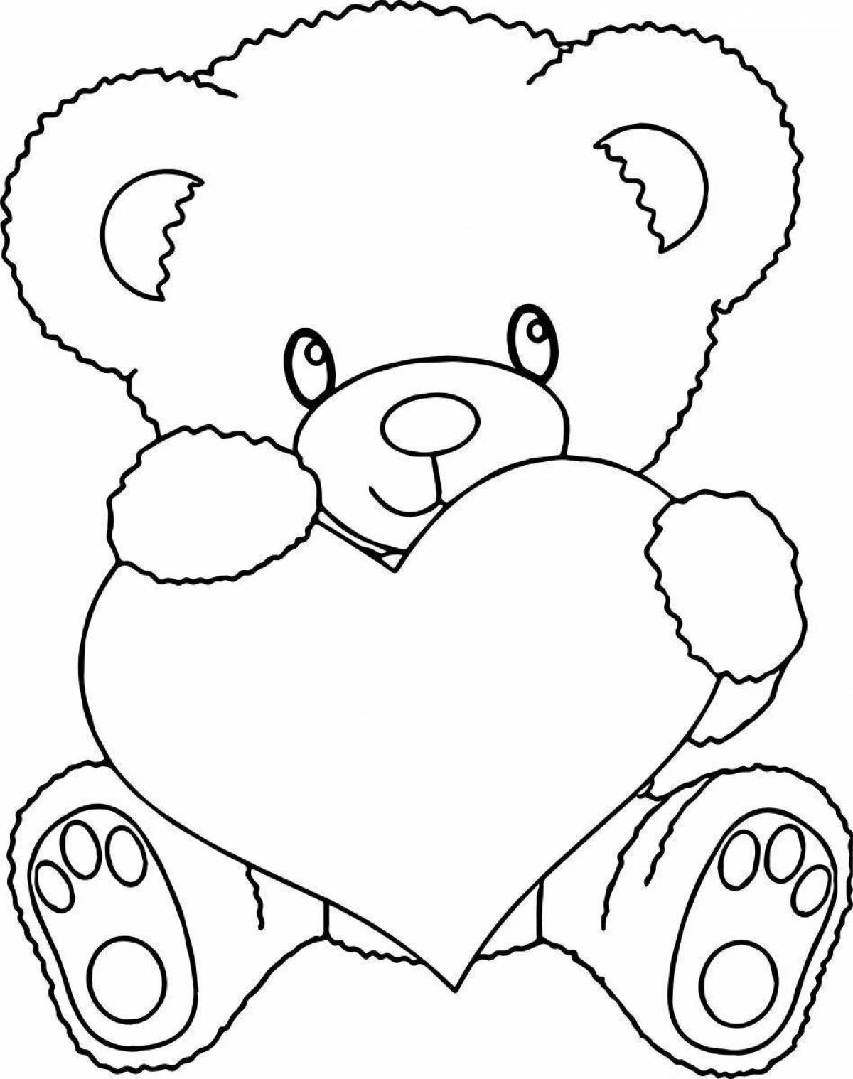 Fluffy teddy bear with heart coloring book