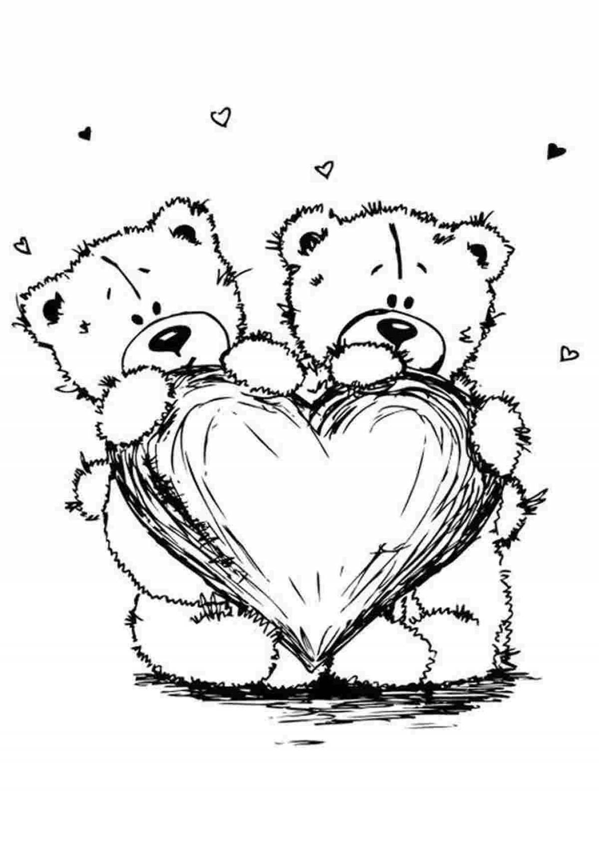 Coloring book bright teddy bear with a heart