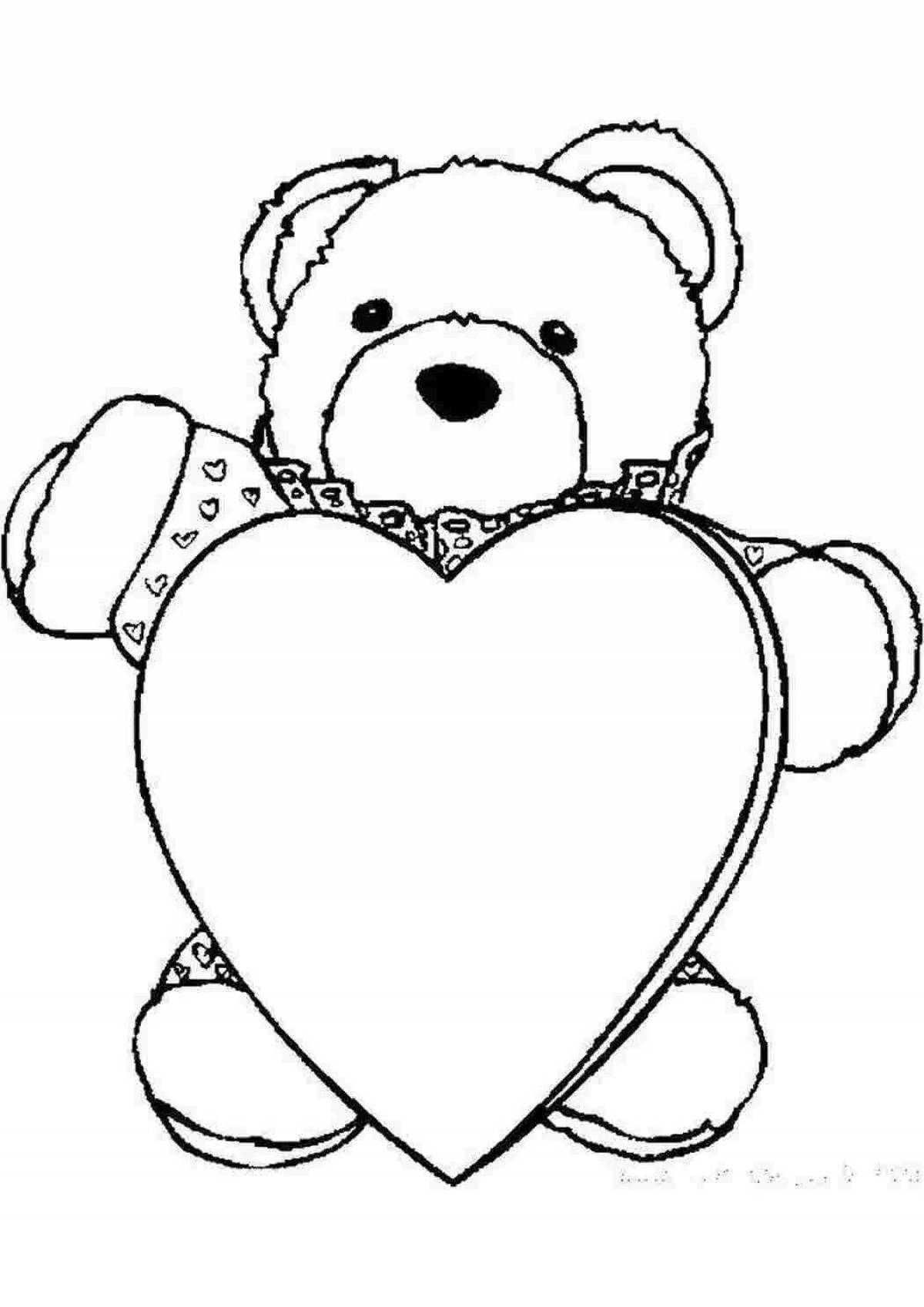 Coloring book bold teddy bear with a heart