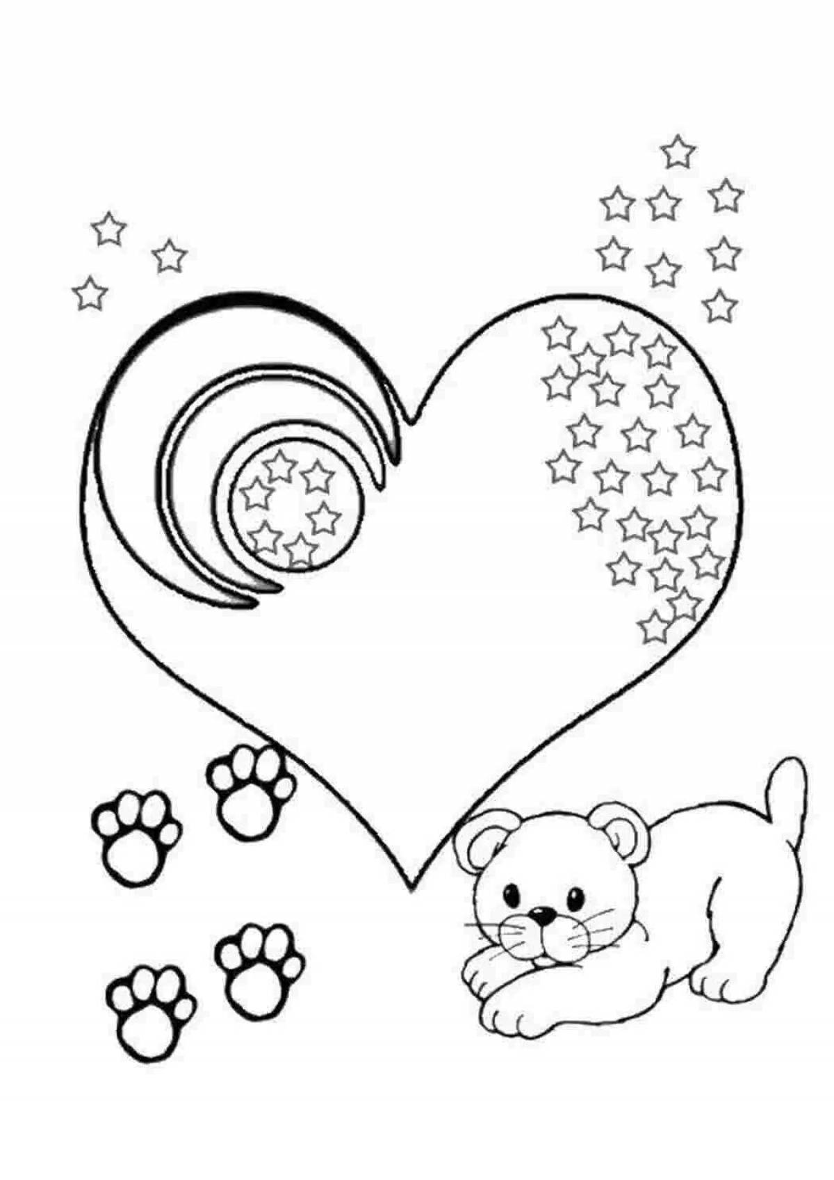 Delighted teddy bear with heart coloring book