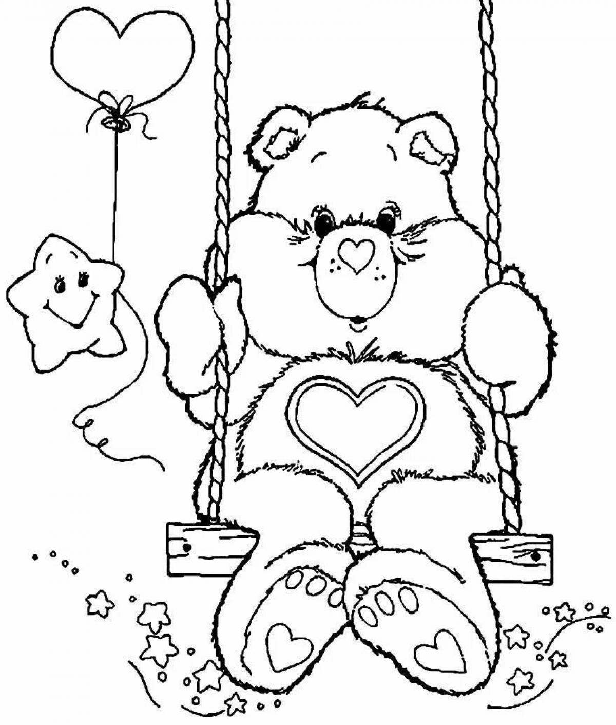 Coloring adorable teddy bear with heart