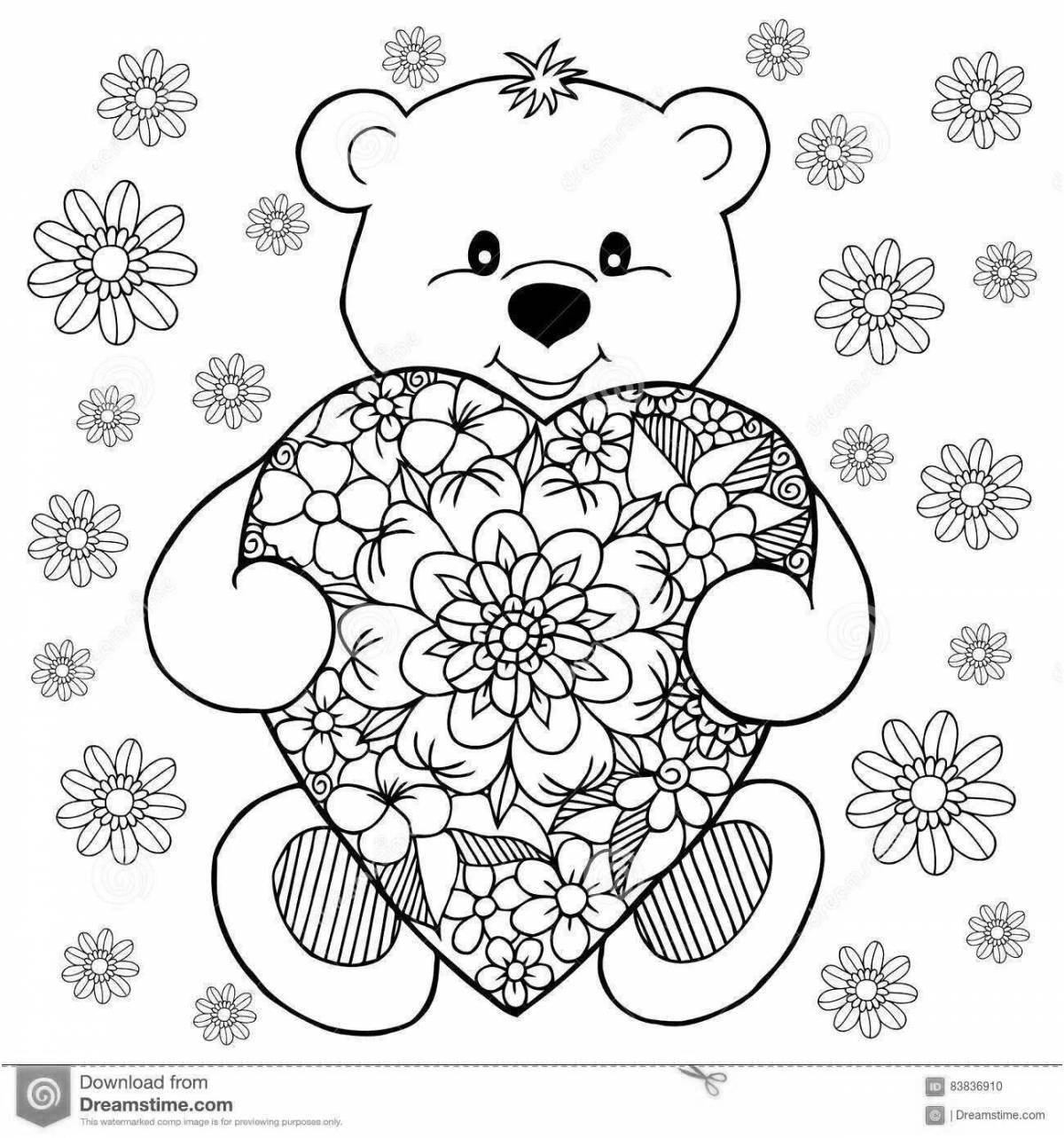 Attractive teddy bear with heart coloring book