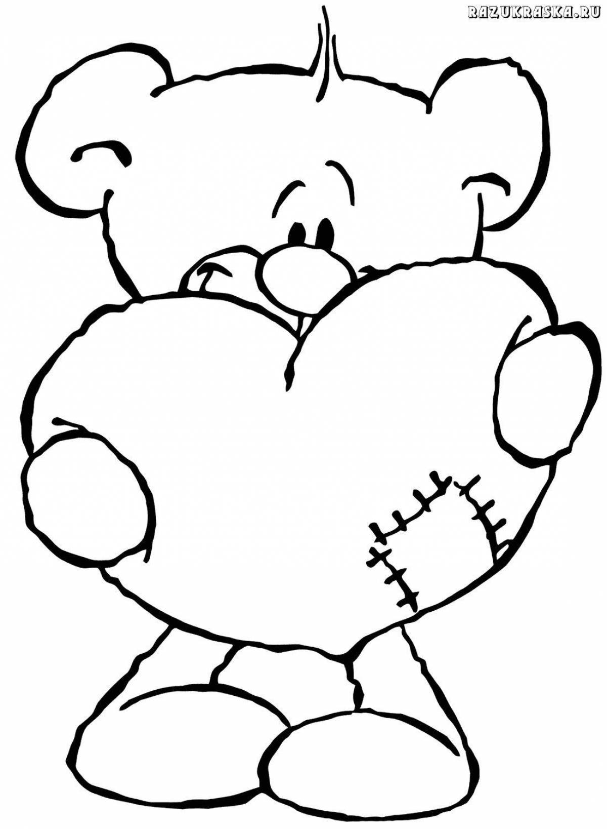 Coloring book beautiful teddy bear with a heart