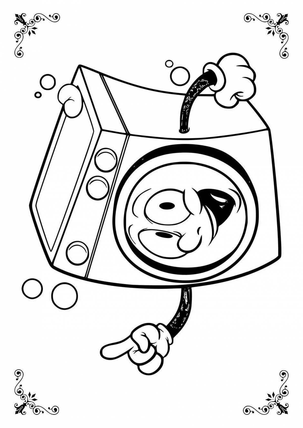 Красочная страница раскраски стиральной машины для детей