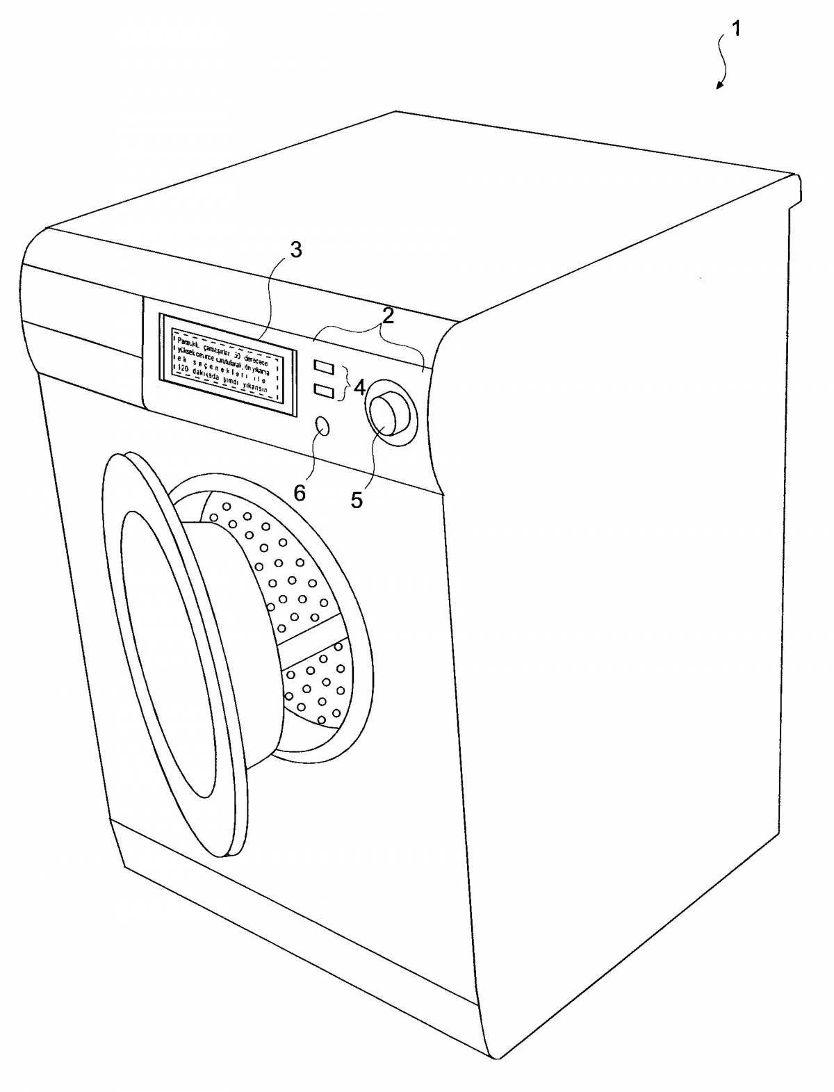 Яркая страница раскраски стиральной машины для малышей