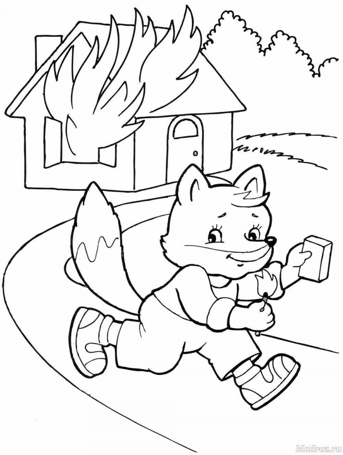 Fiery yellow fire coloring book for kids