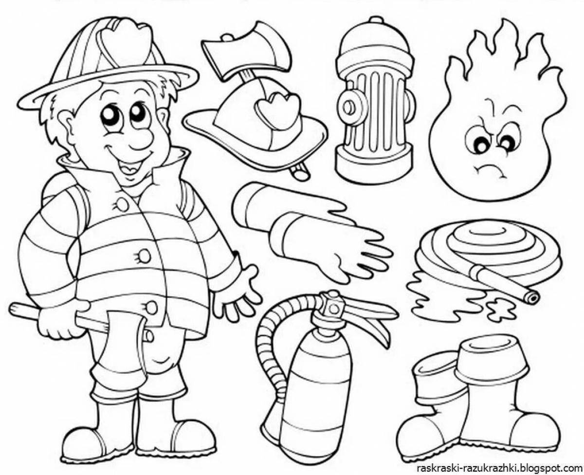Brightly colored fire coloring page for kids