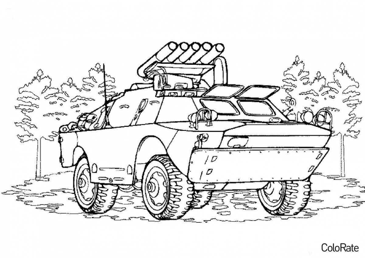 Colorful russian military equipment coloring page for kids