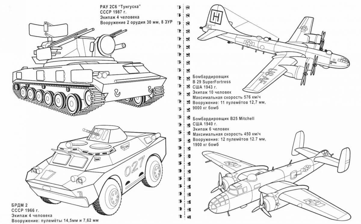 Great coloring book of Russian military vehicles for kids