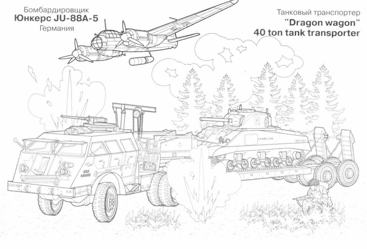 Bright Russian military vehicles coloring book for babies