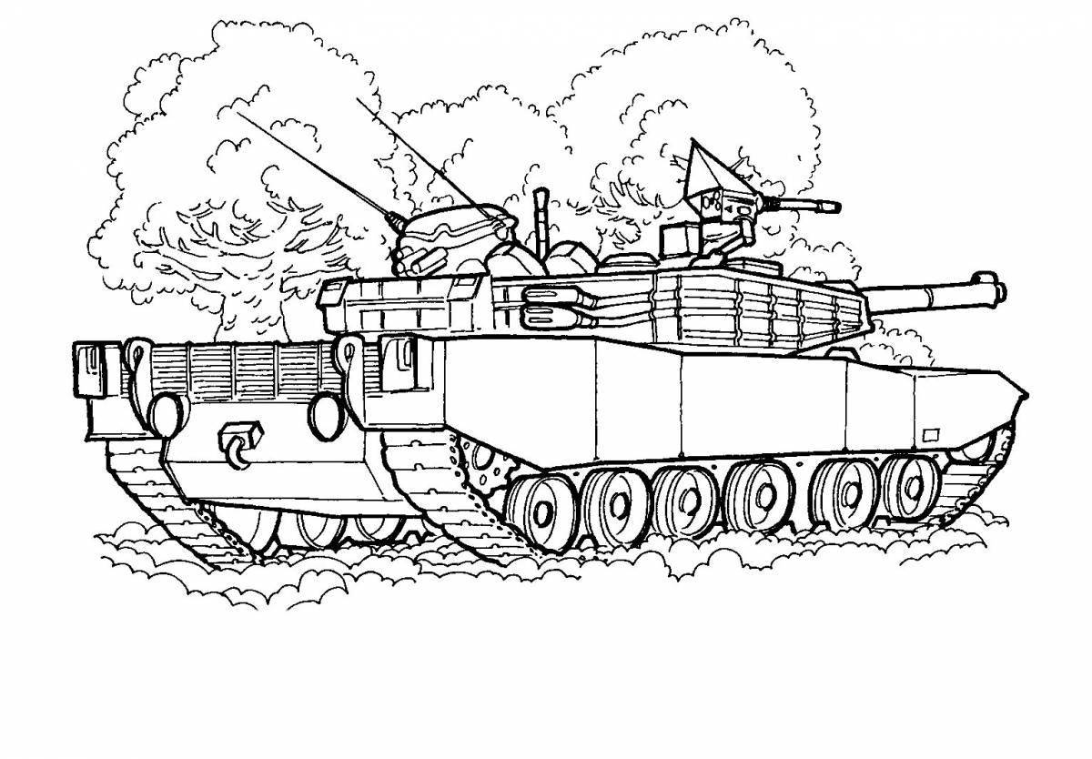 Coloring page bizarre Russian military equipment for schoolchildren
