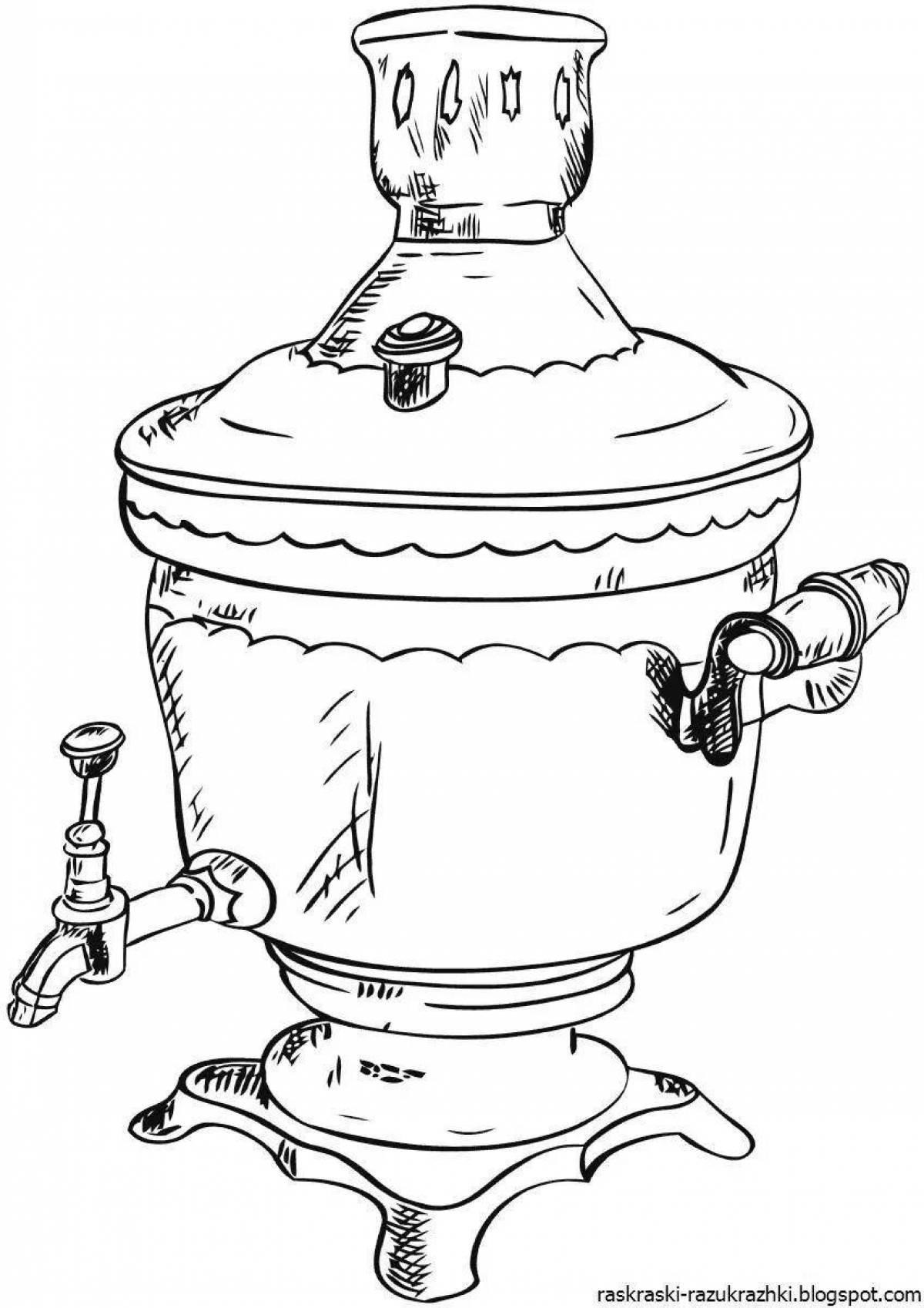 Coloring page charming samovar for children 6-7 years old