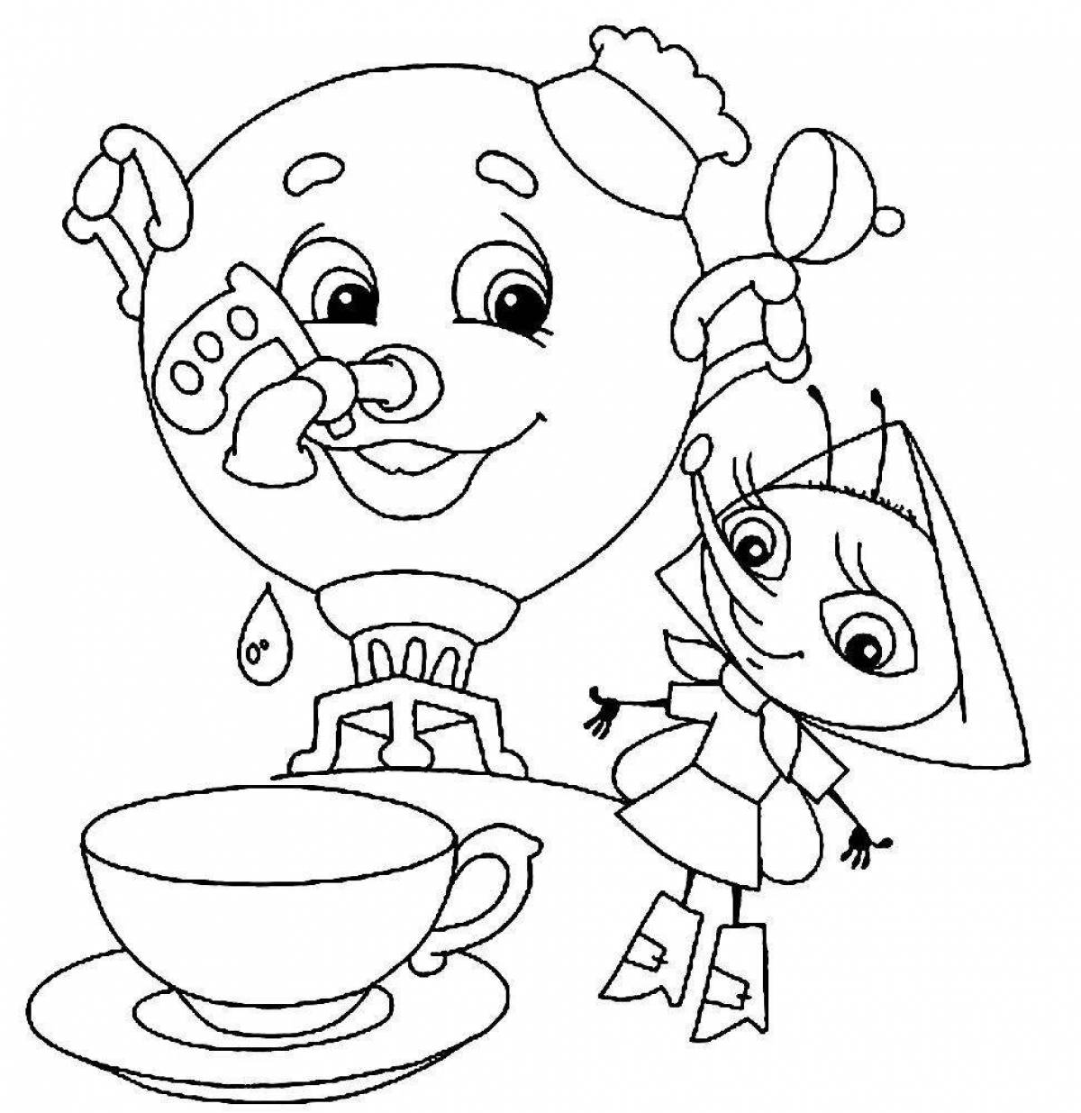 Coloring book glowing samovar for children