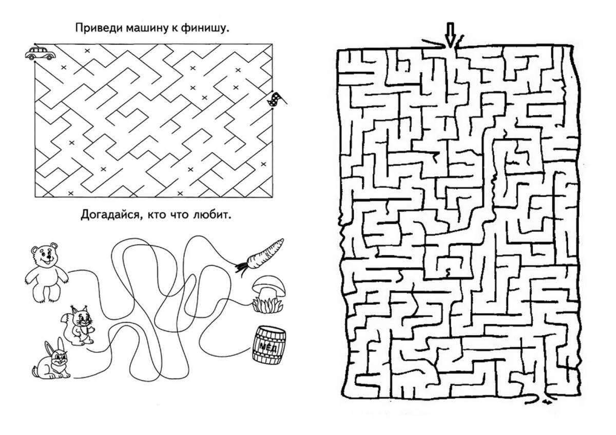 An interesting maze coloring book for children 3-4 years old