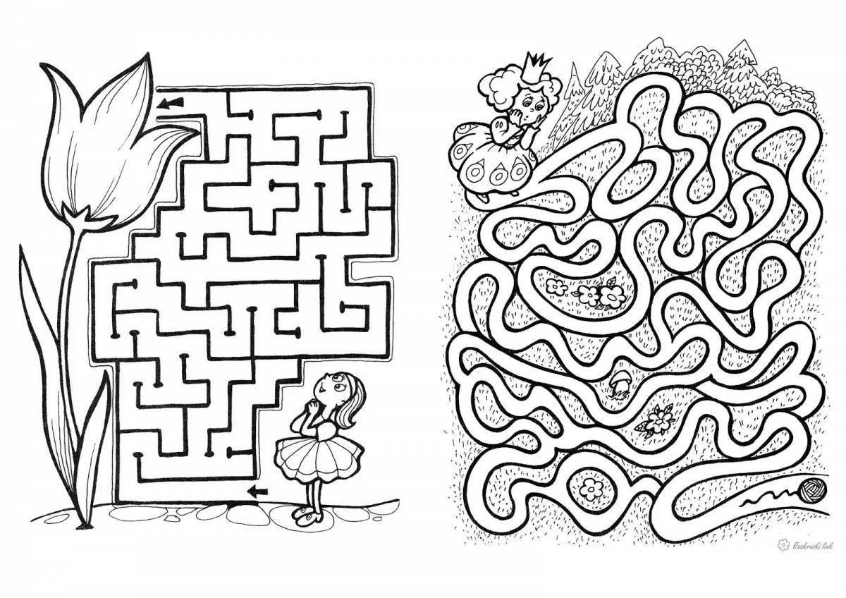 Unique maze coloring book for 3-4 year olds