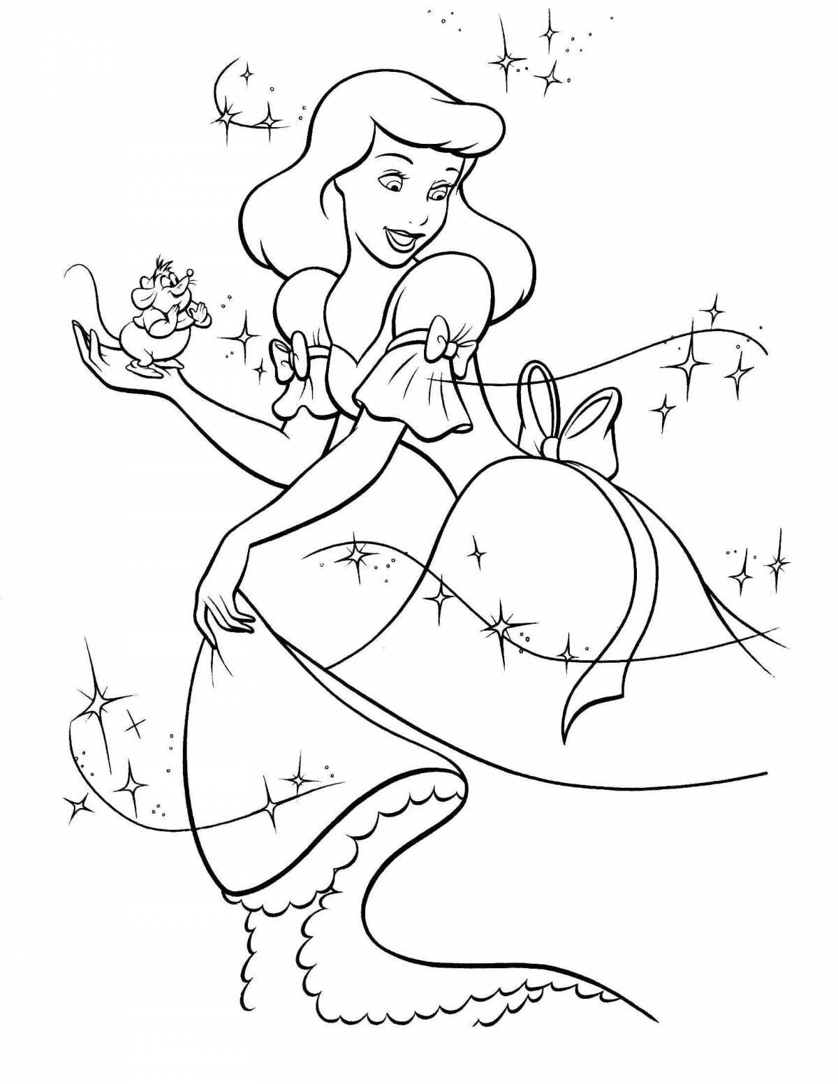 Photo Coloring book shining Cinderella for kids