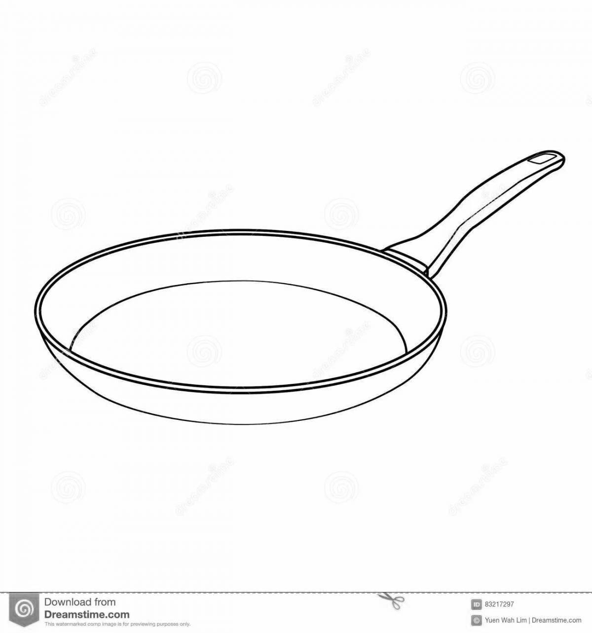 Playful frying pan coloring page for 3-4 year olds