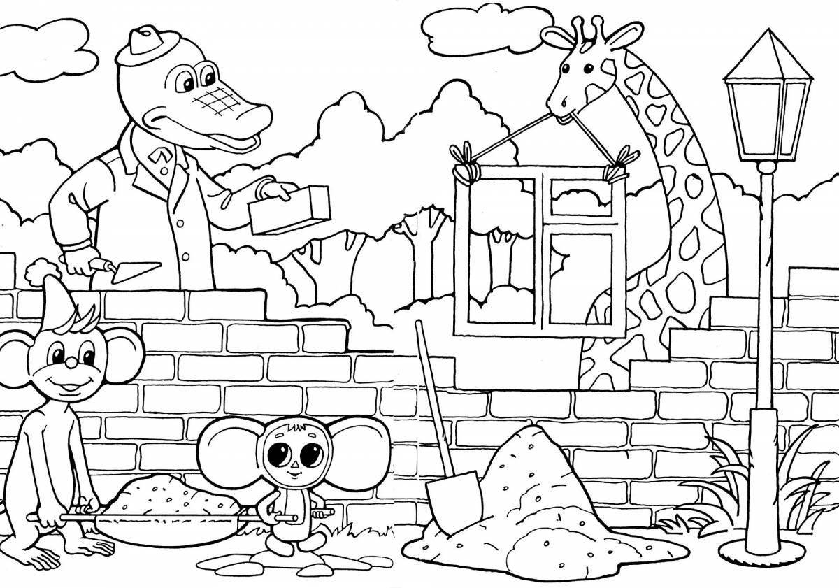 Coloring book joyful cheburashka for children 6-7 years old